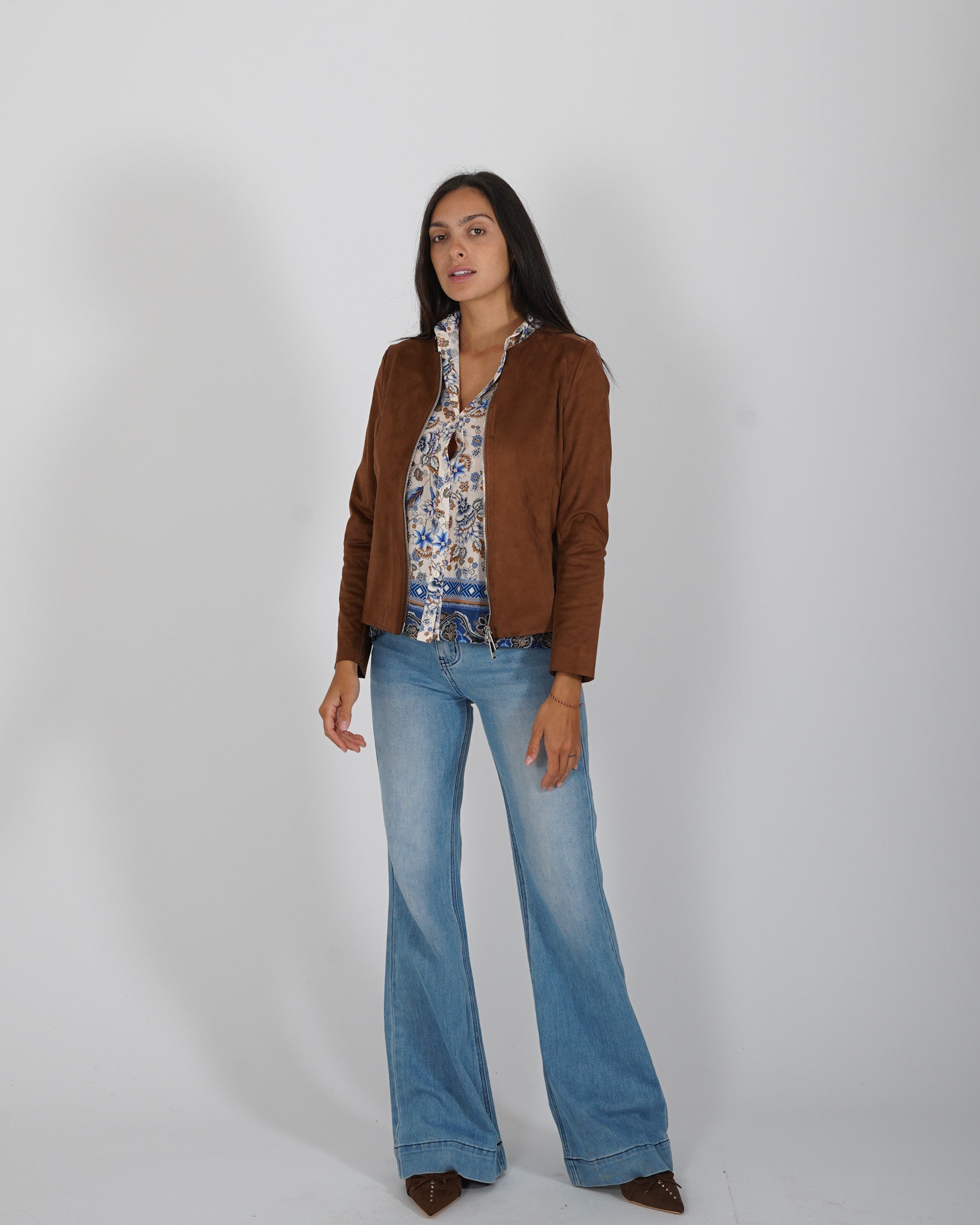 Chiodo corto slim fit in eco camoscio - Aida