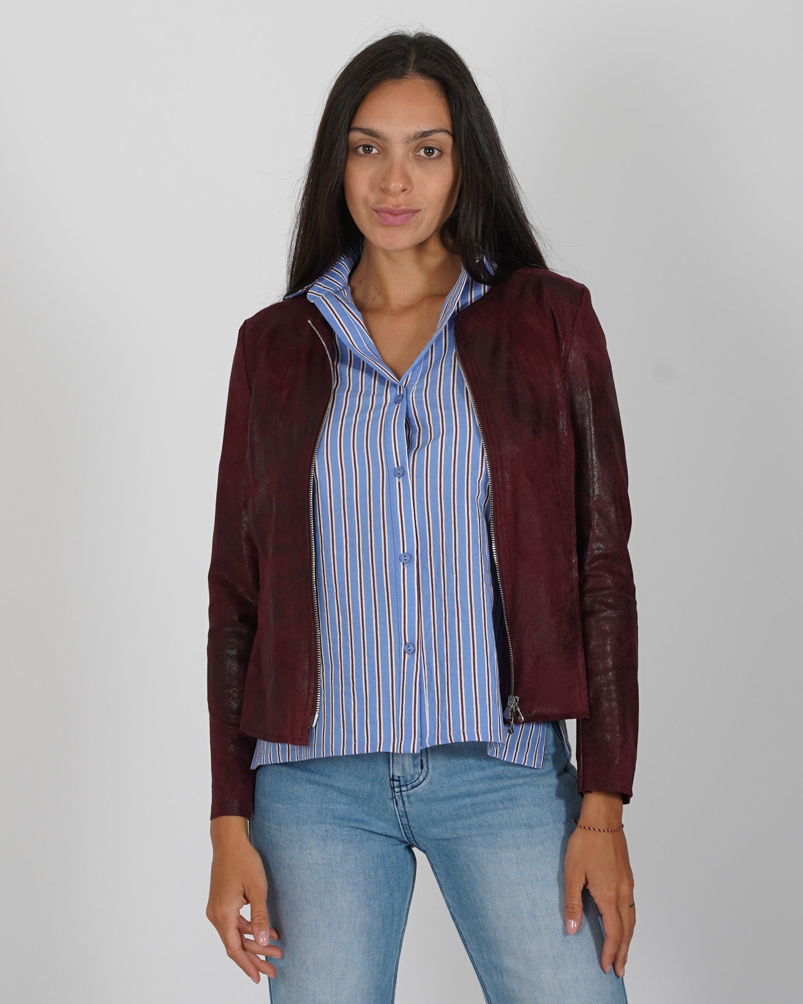 Chiodo corto slim fit in eco camoscio - Aida