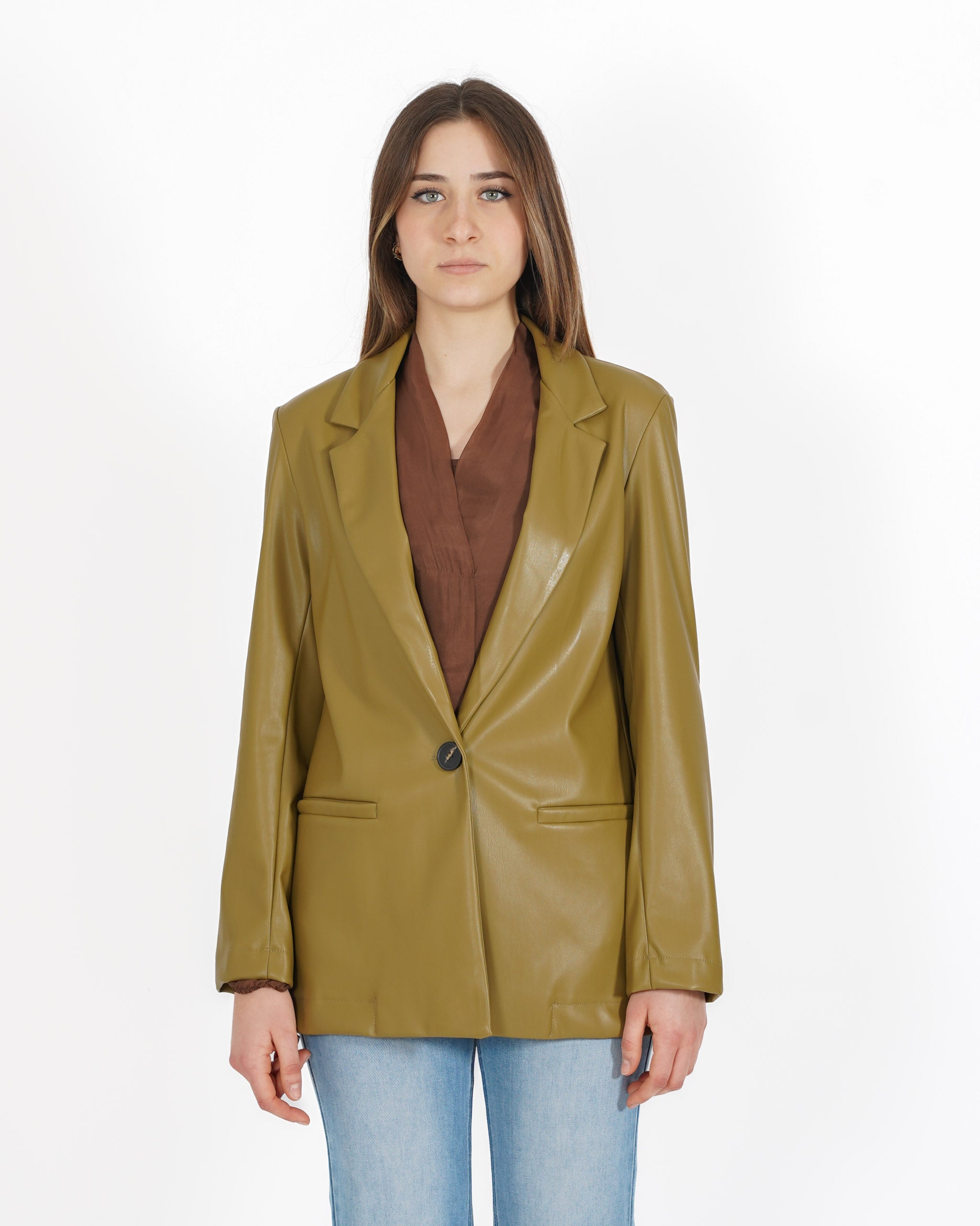 Blazer monopetto in tessuti eco pelle - Blinken - Hope Fashion