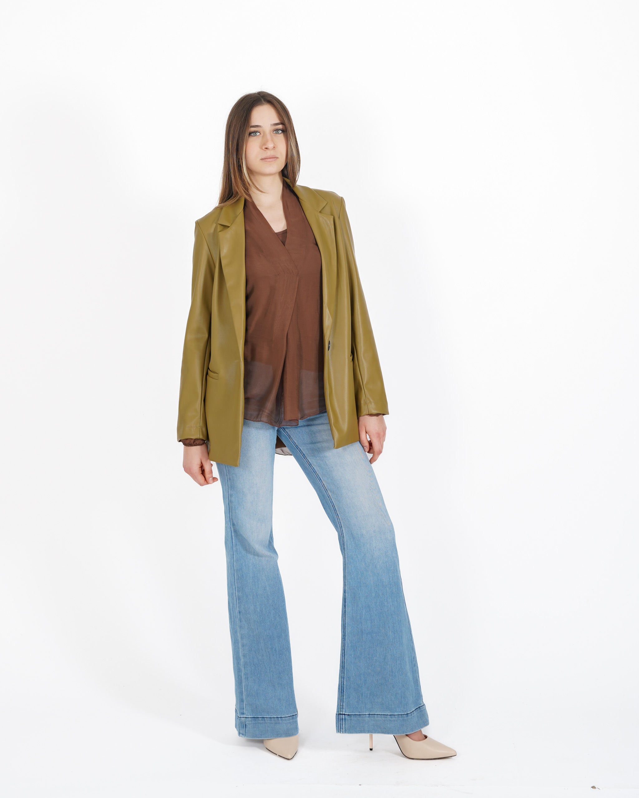 Blazer monopetto in tessuti eco pelle - Blinken - Hope Fashion