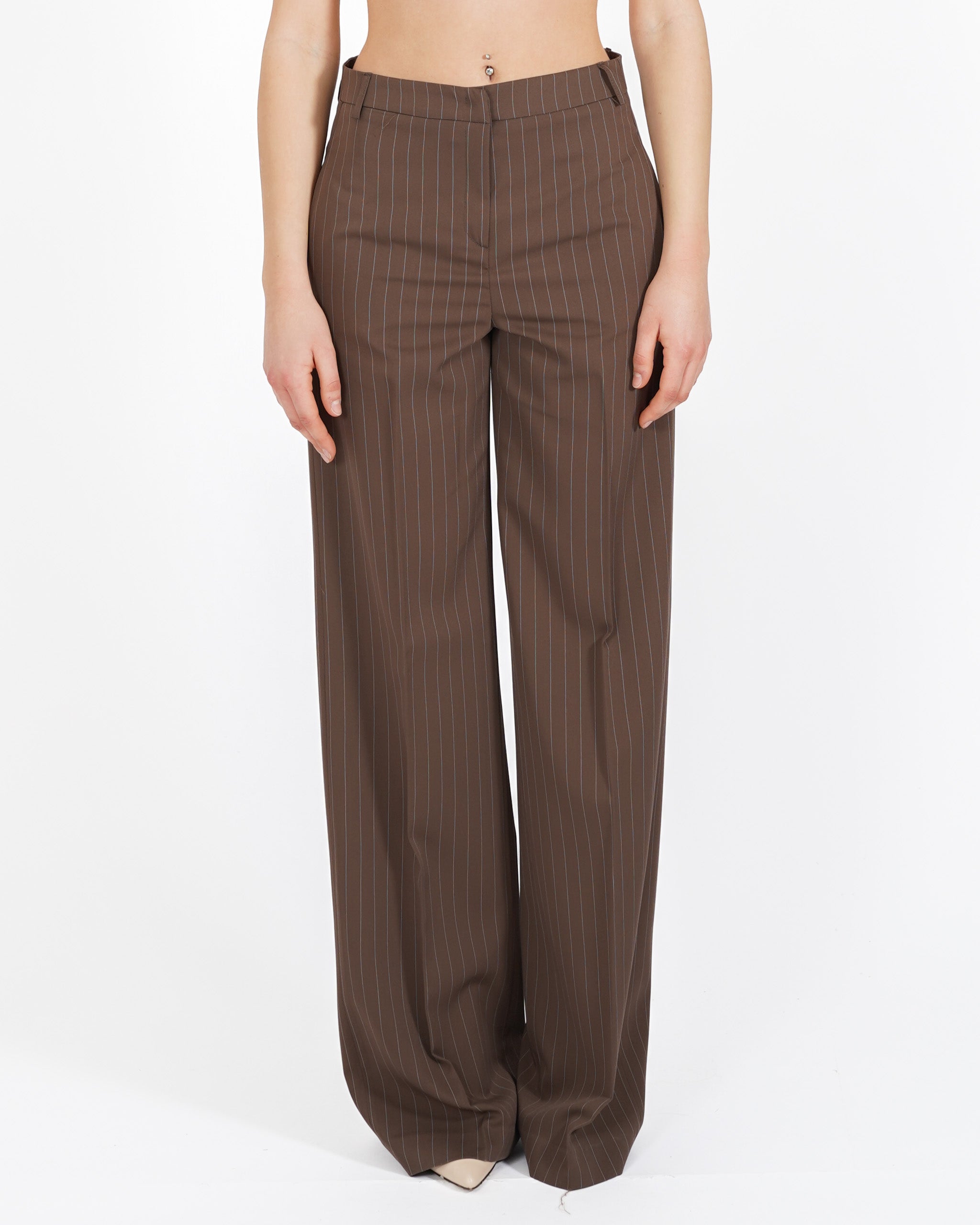 Pantaloni palazzo gessati in eco fibra - Preston
