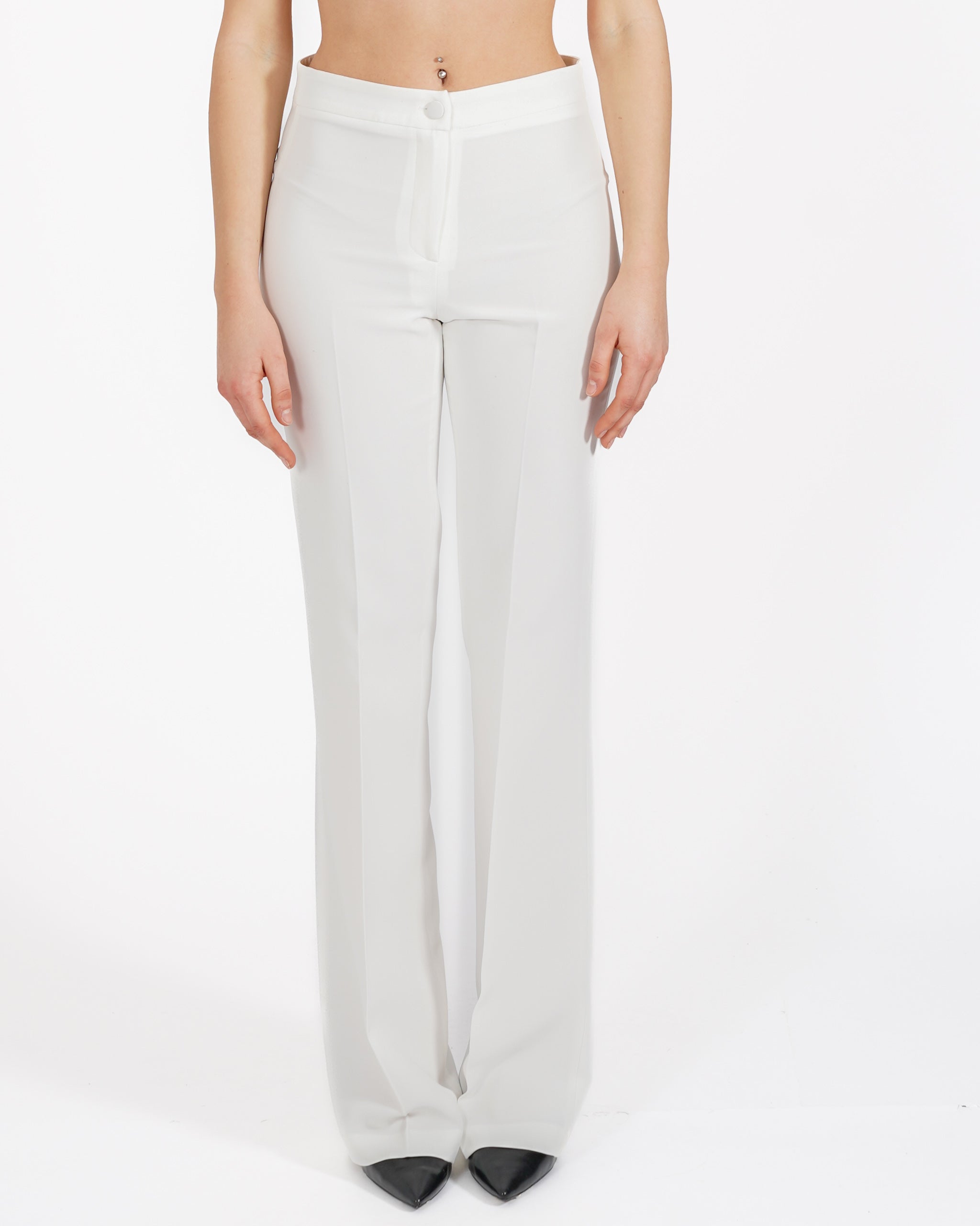 Pantaloni in mano crepe con bustino e bottone rivestito in raso - Clelia