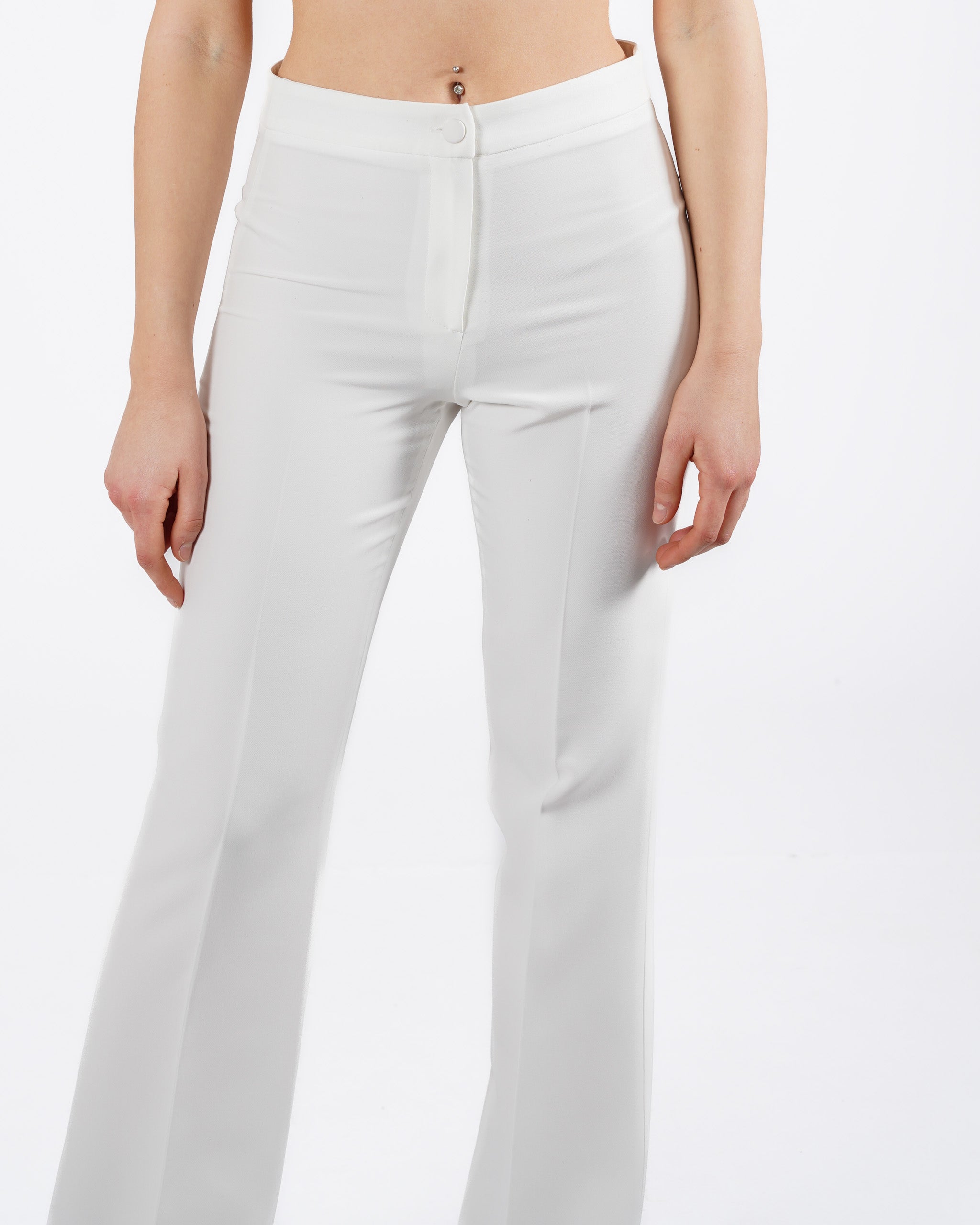 Pantaloni in mano crepe con bustino e bottone rivestito in raso - Clelia