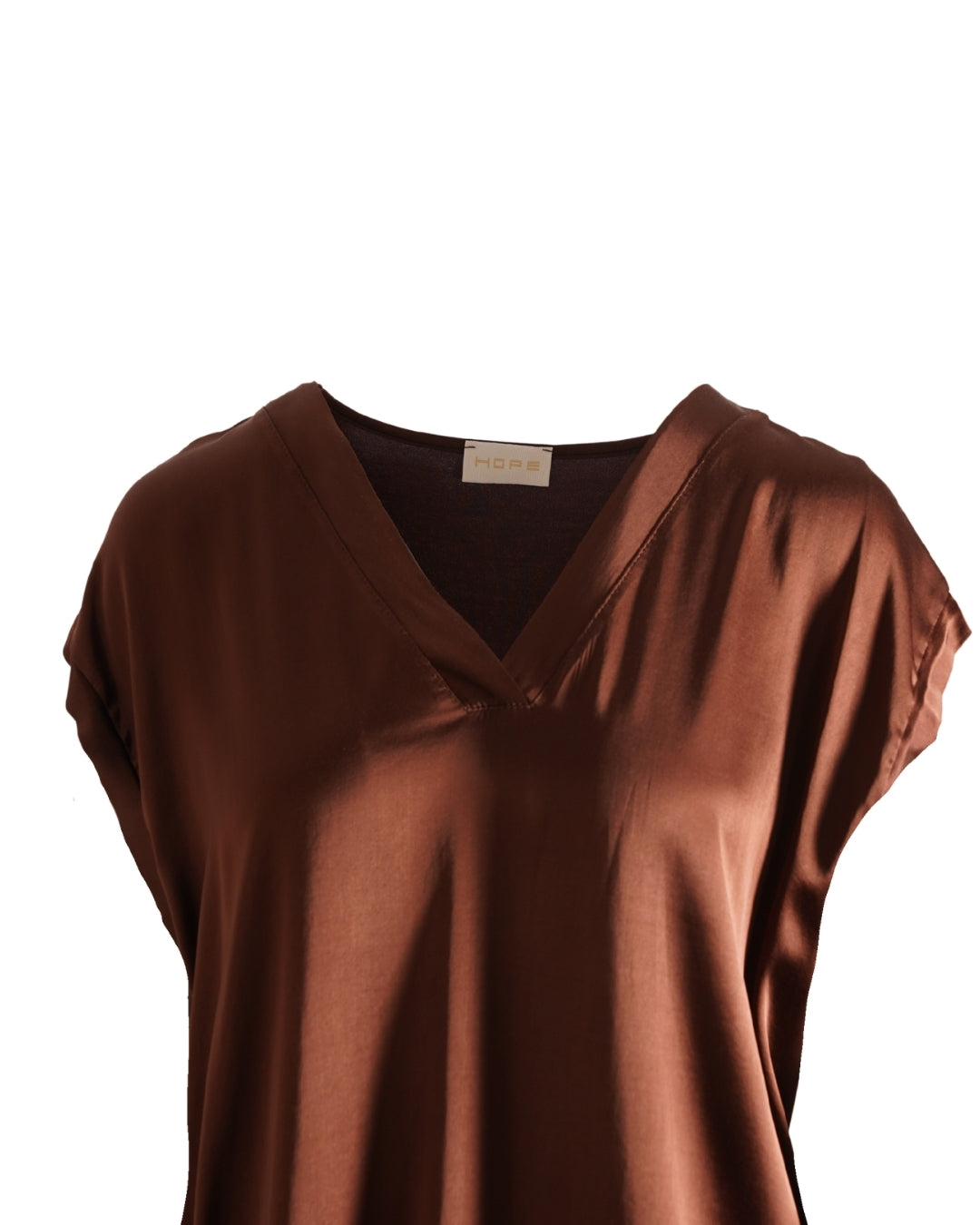 Blusa smanicata scollo a v in raso - Astrid