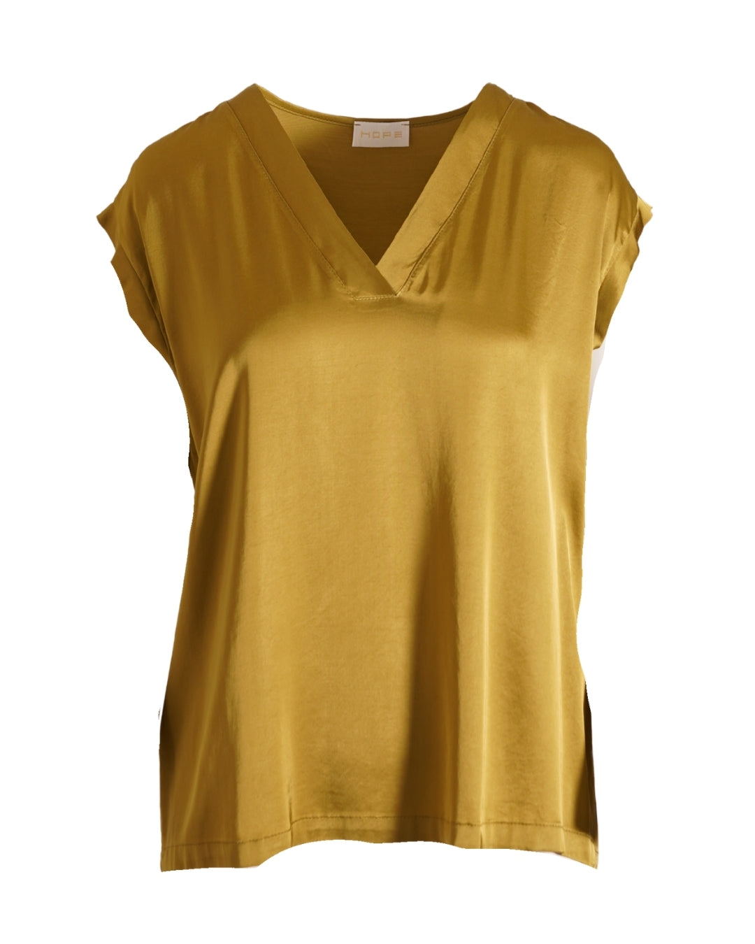 Blusa smanicata scollo a v in raso - Astrid