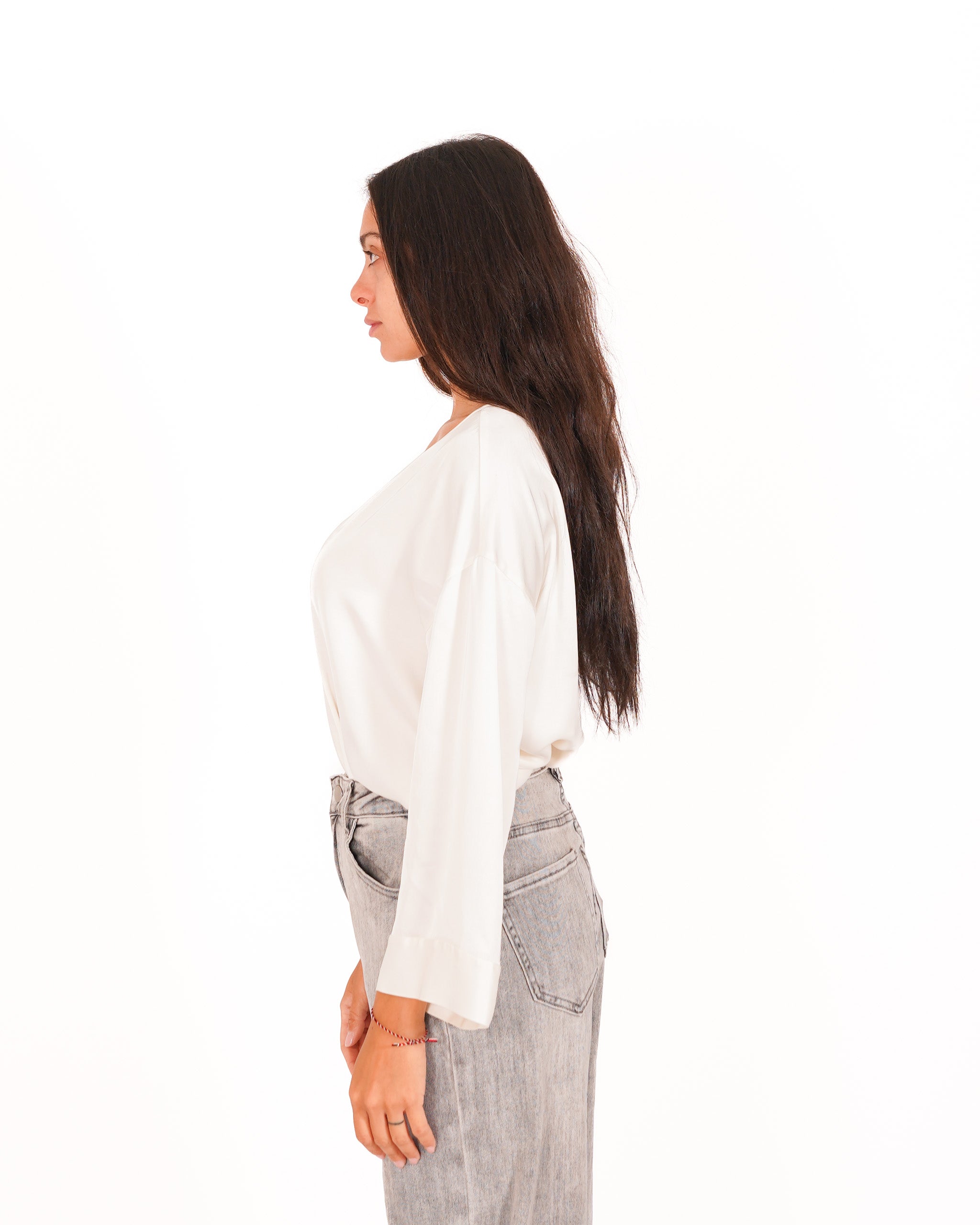 Blusa scollo a v con profilo in raso sul polso - Naomi
