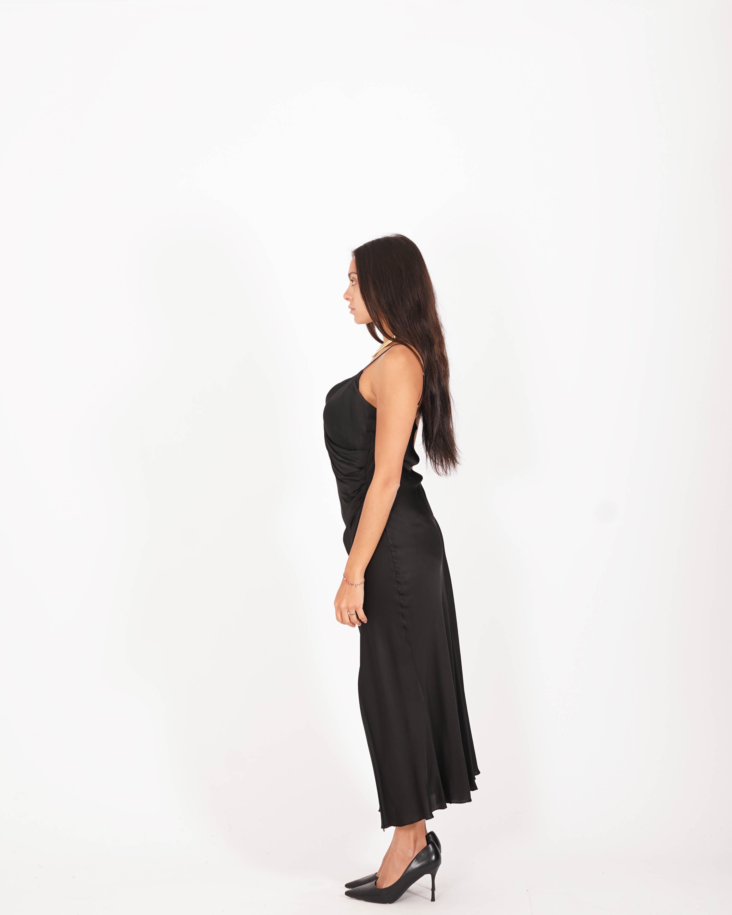 Abito slim con spacco frontale in eco fibra - Elettra
