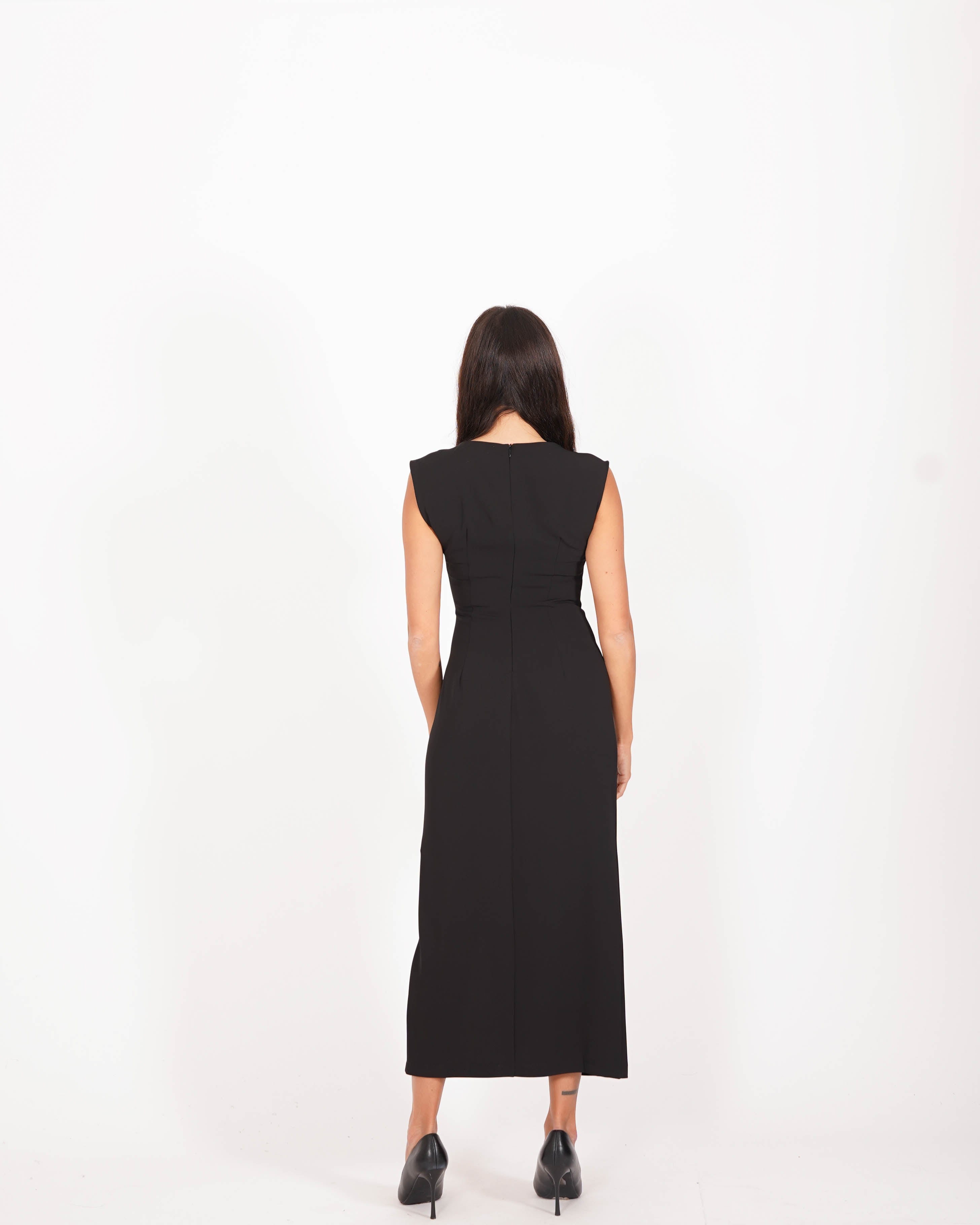 Abito slim con spacco frontale in eco fibra - Elettra