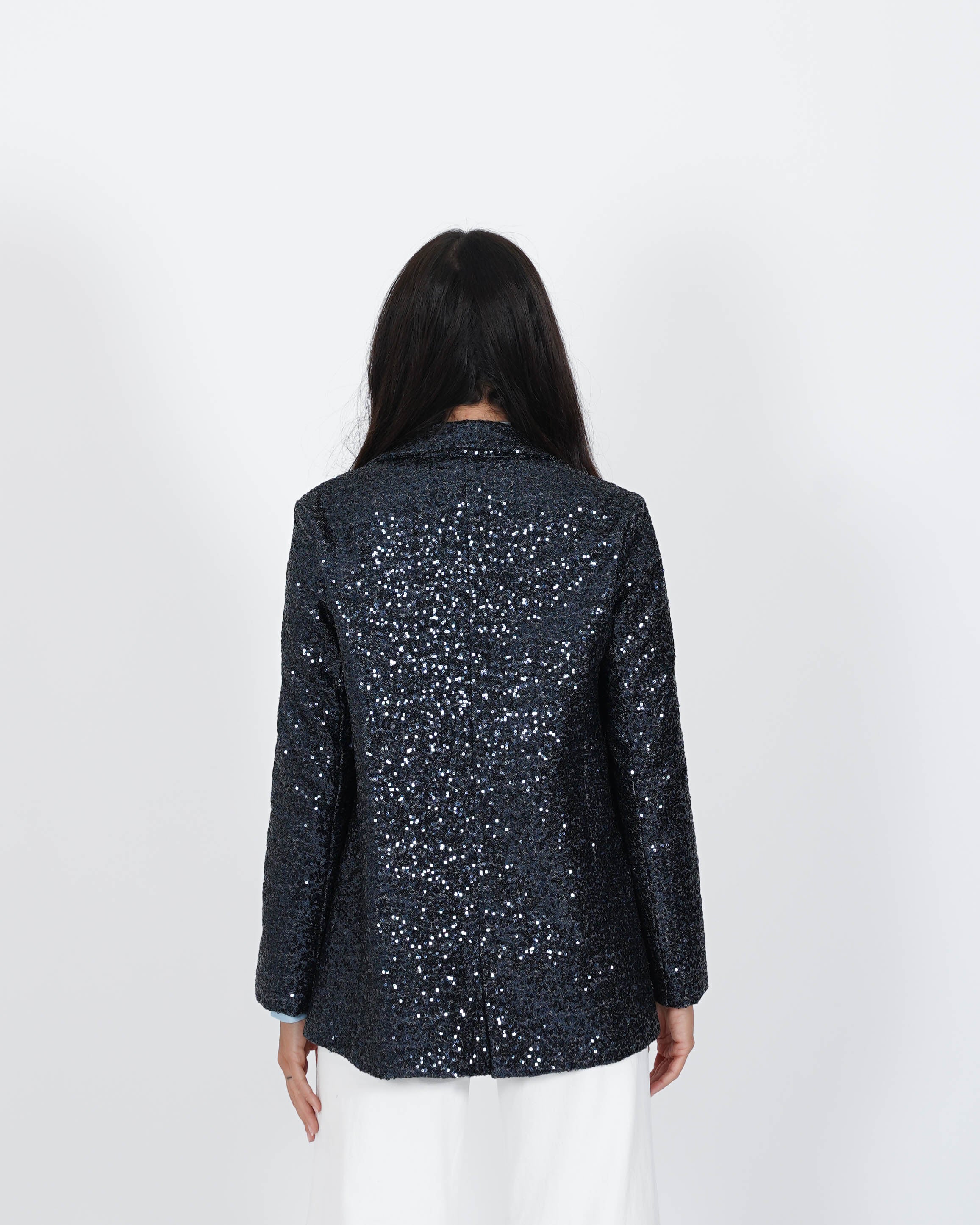 Blazer monopetto in denim e micro paillettes - Serafina