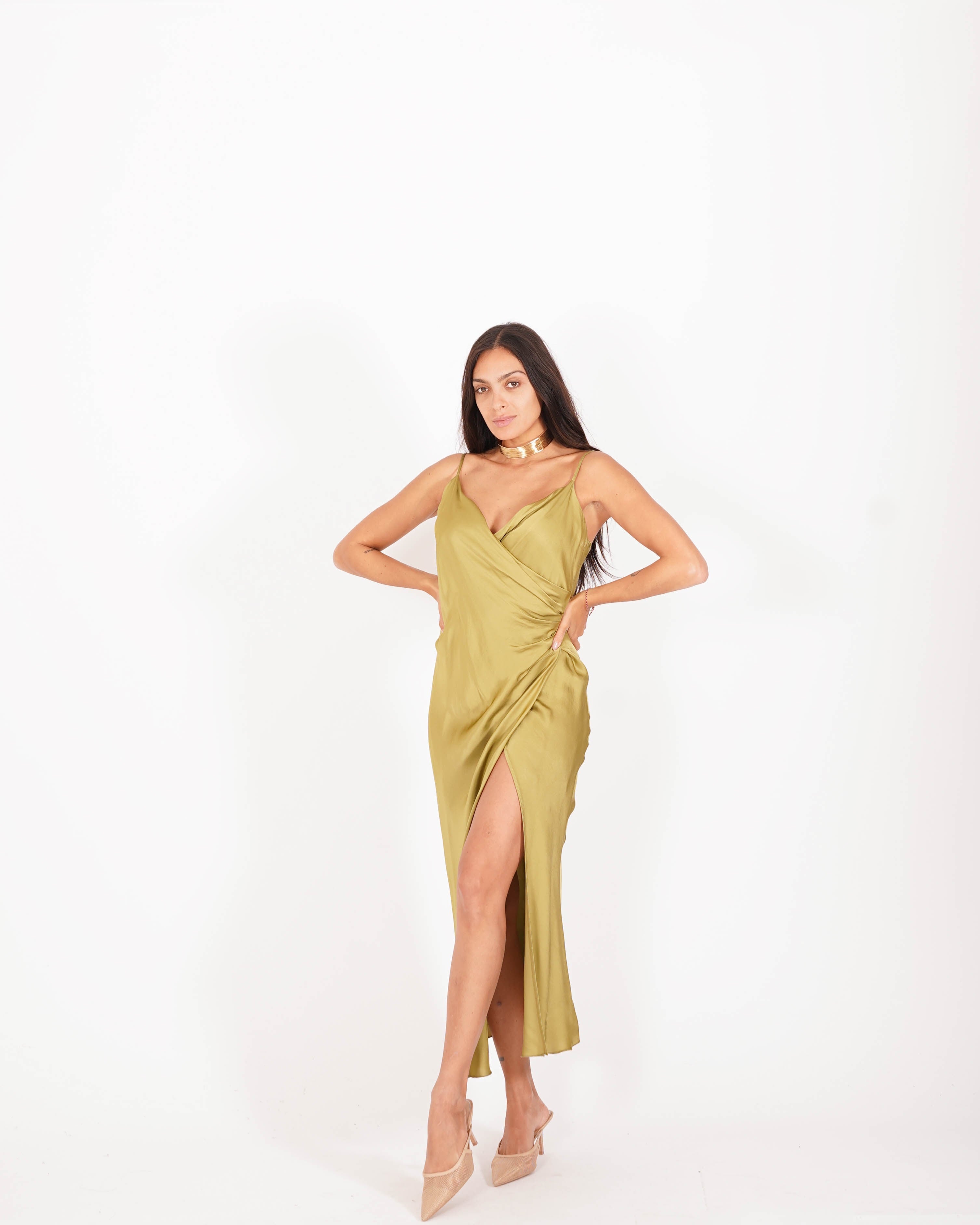 Abito lungo con bretelle e spacco frontale - Licia - Hope Fashion