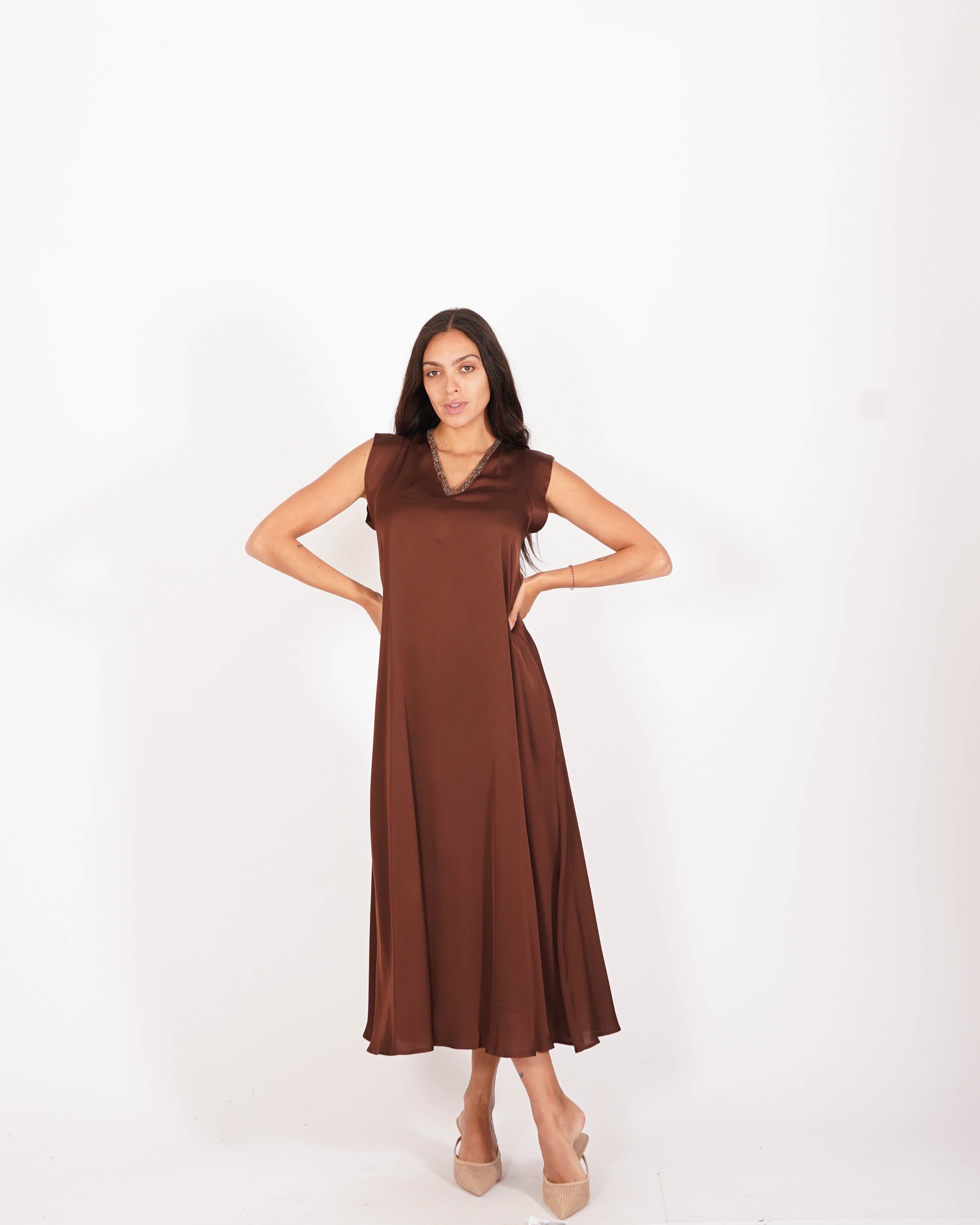 Abito scollo a v con inserti in lurex - Leonardo