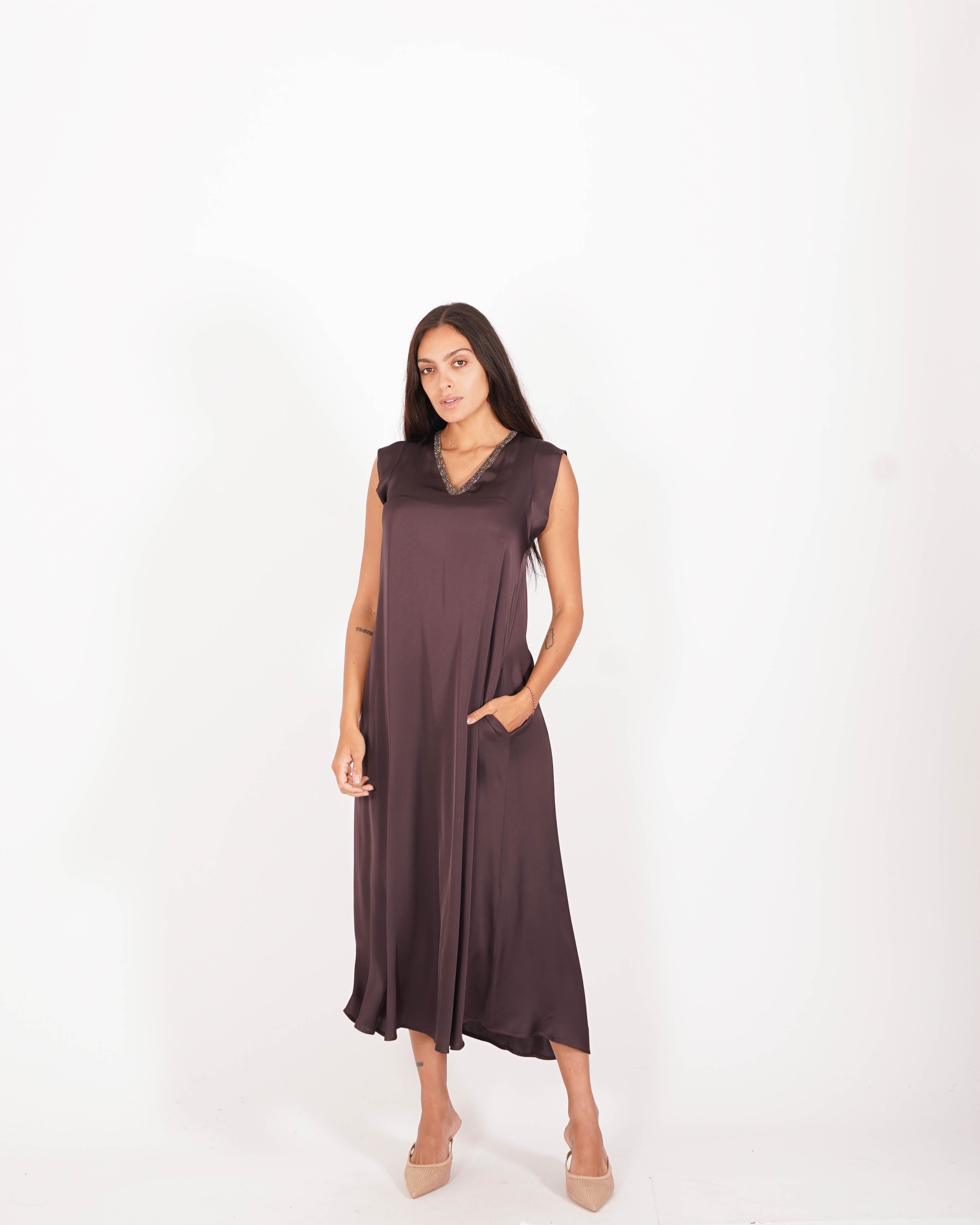 Abito scollo a v con inserti in lurex - Leonardo
