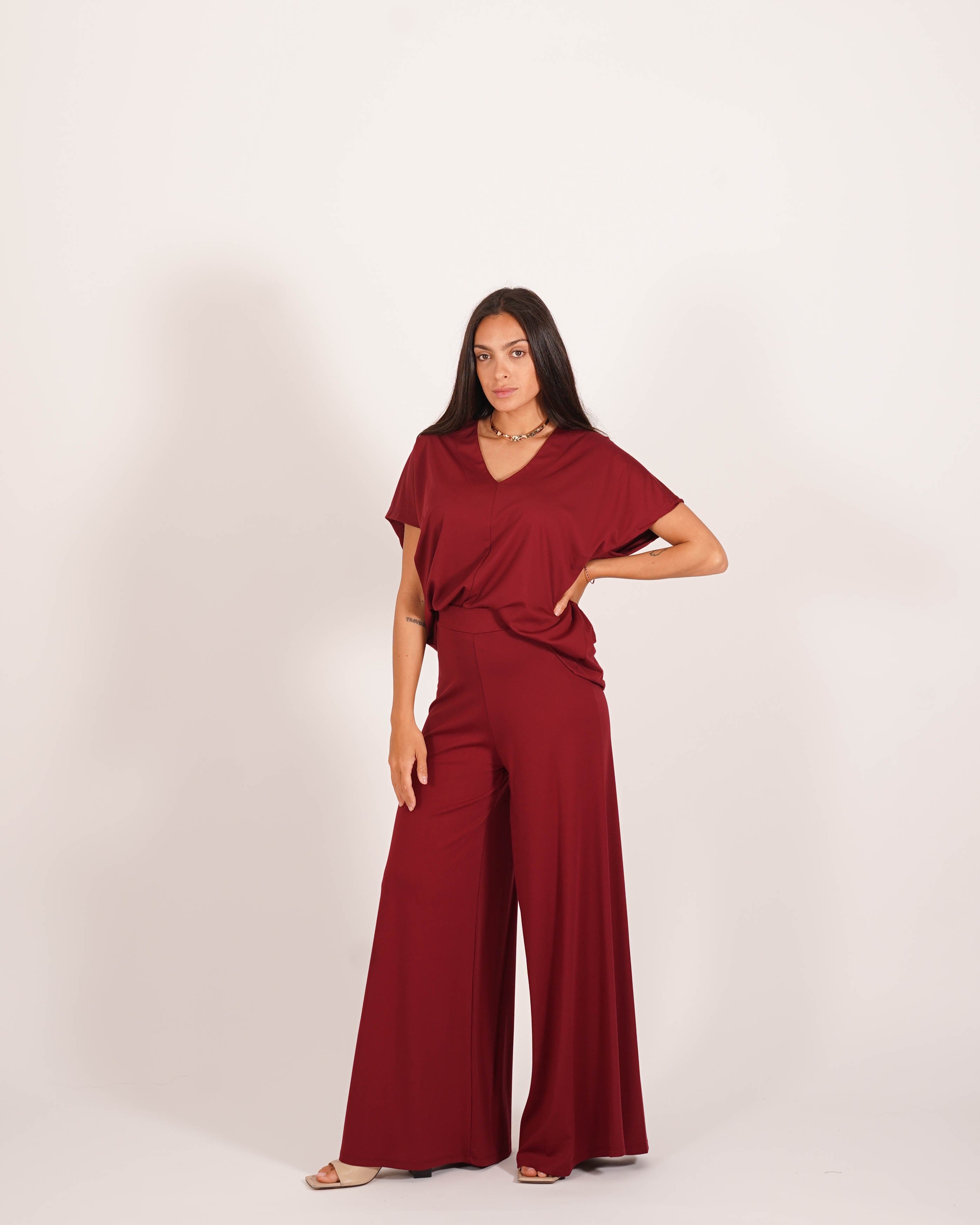 Blusa con scollo a v in punto stoffa - Elga