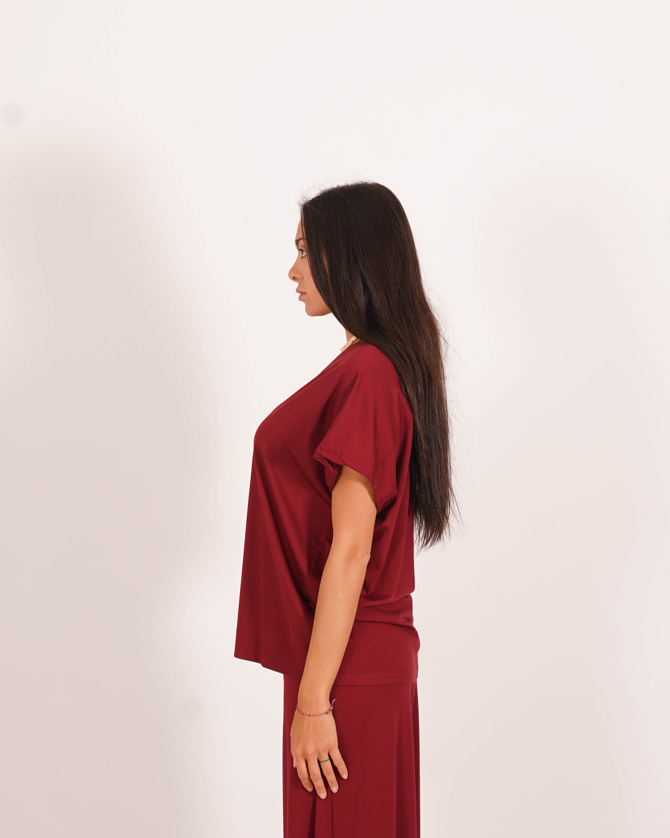 Blusa con scollo a v in punto stoffa - Elga