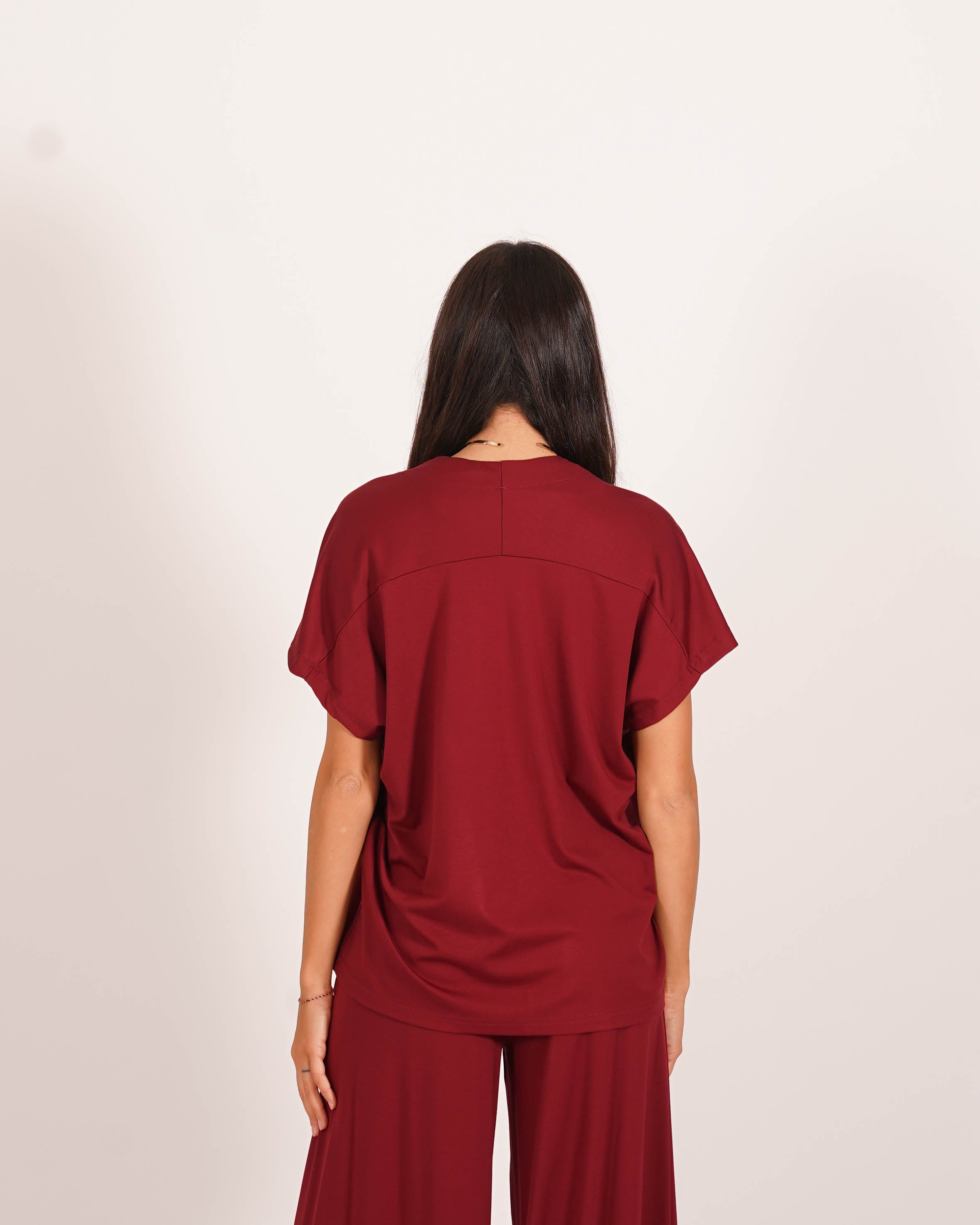 Blusa con scollo a v in punto stoffa - Elga