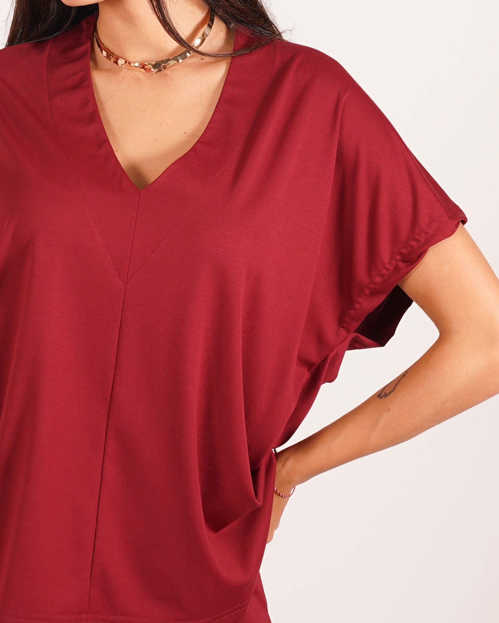 Blusa con scollo a v in punto stoffa - Elga