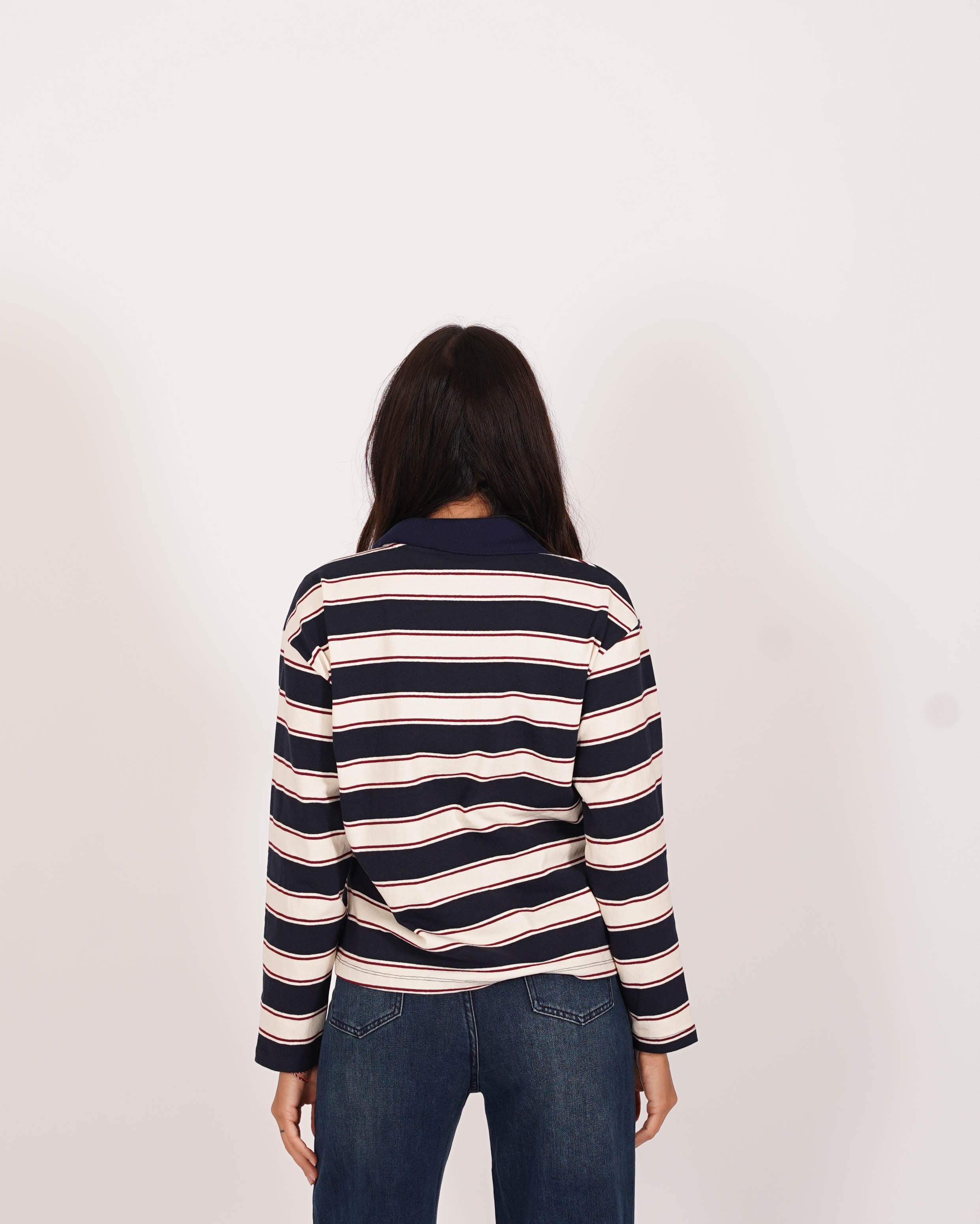 Polo rigata manica lunga con colletto in contrasto - Gaia