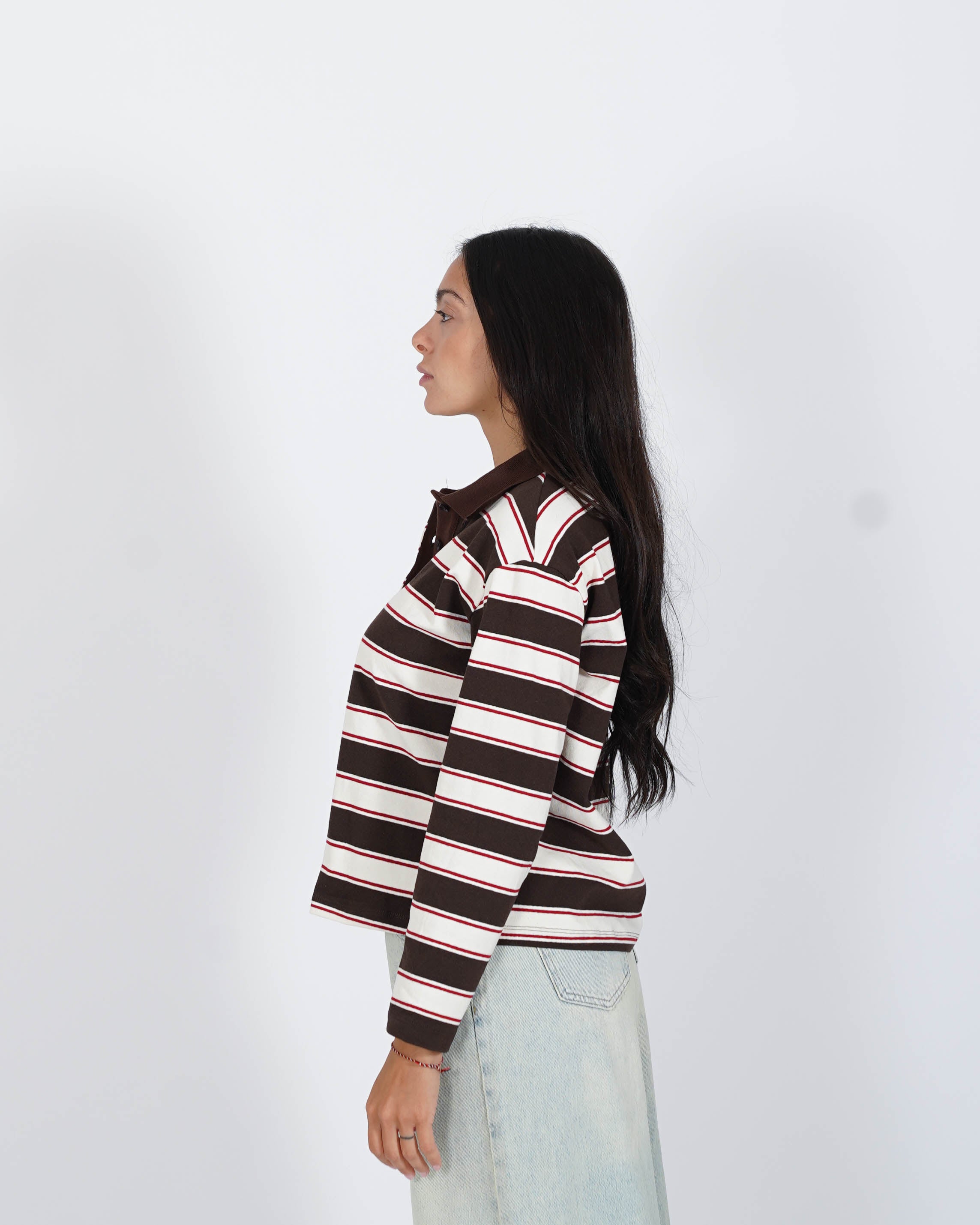 Polo rigata manica lunga con colletto in contrasto - Gaia