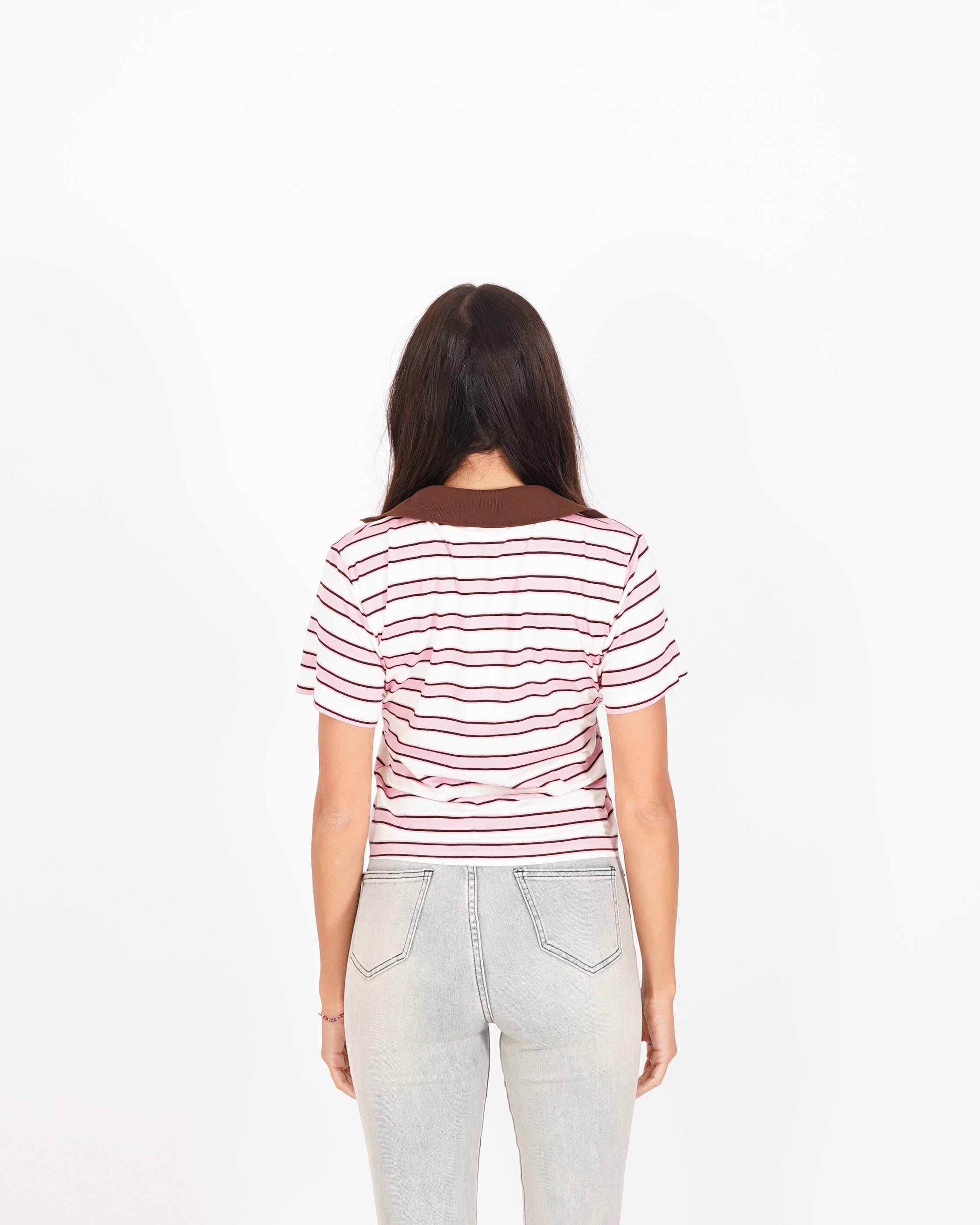 Polo rigata mezza manica slim fit con colletto in contrasto - Brunilde