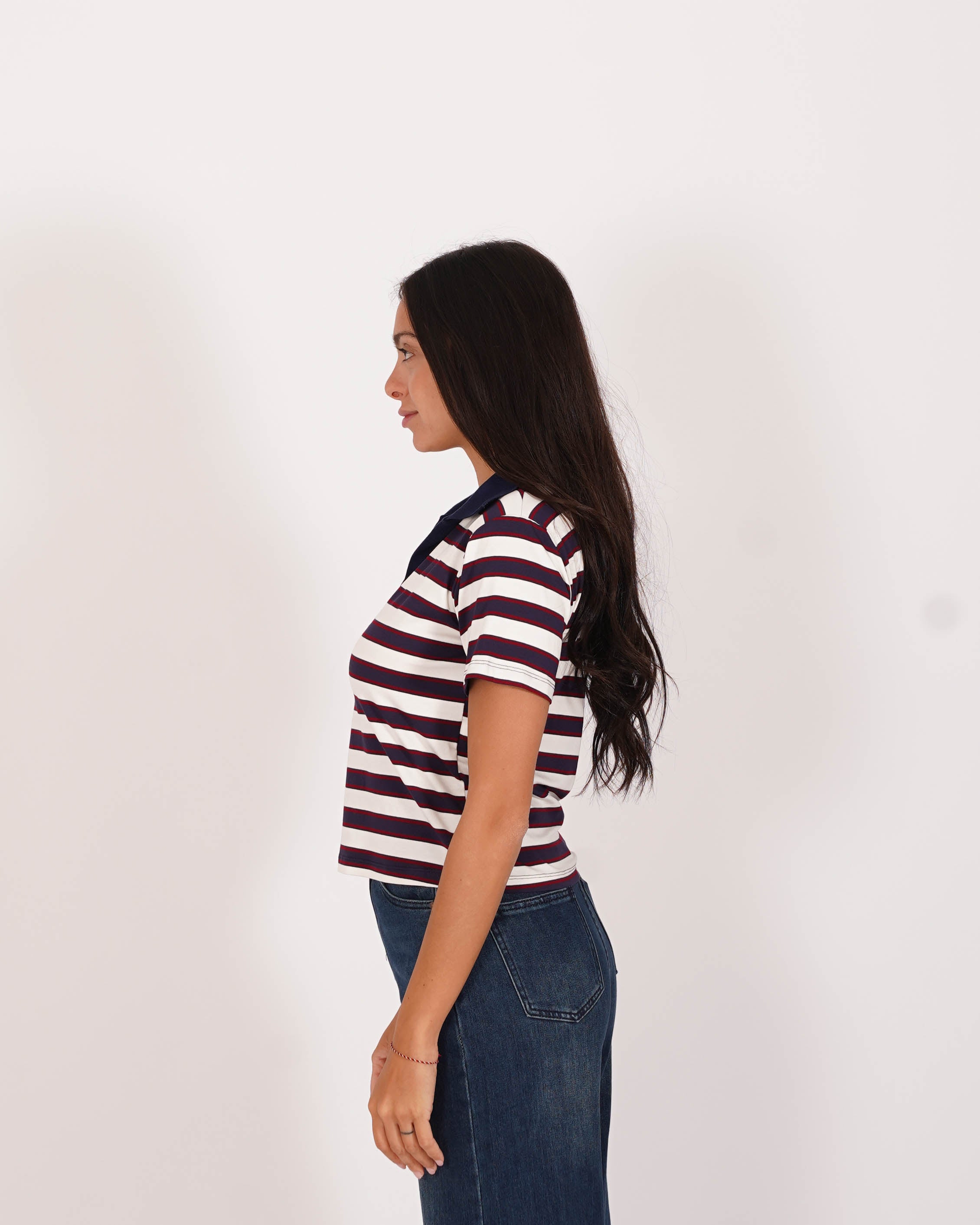 Polo rigata mezza manica slim fit con colletto in contrasto - Brunilde