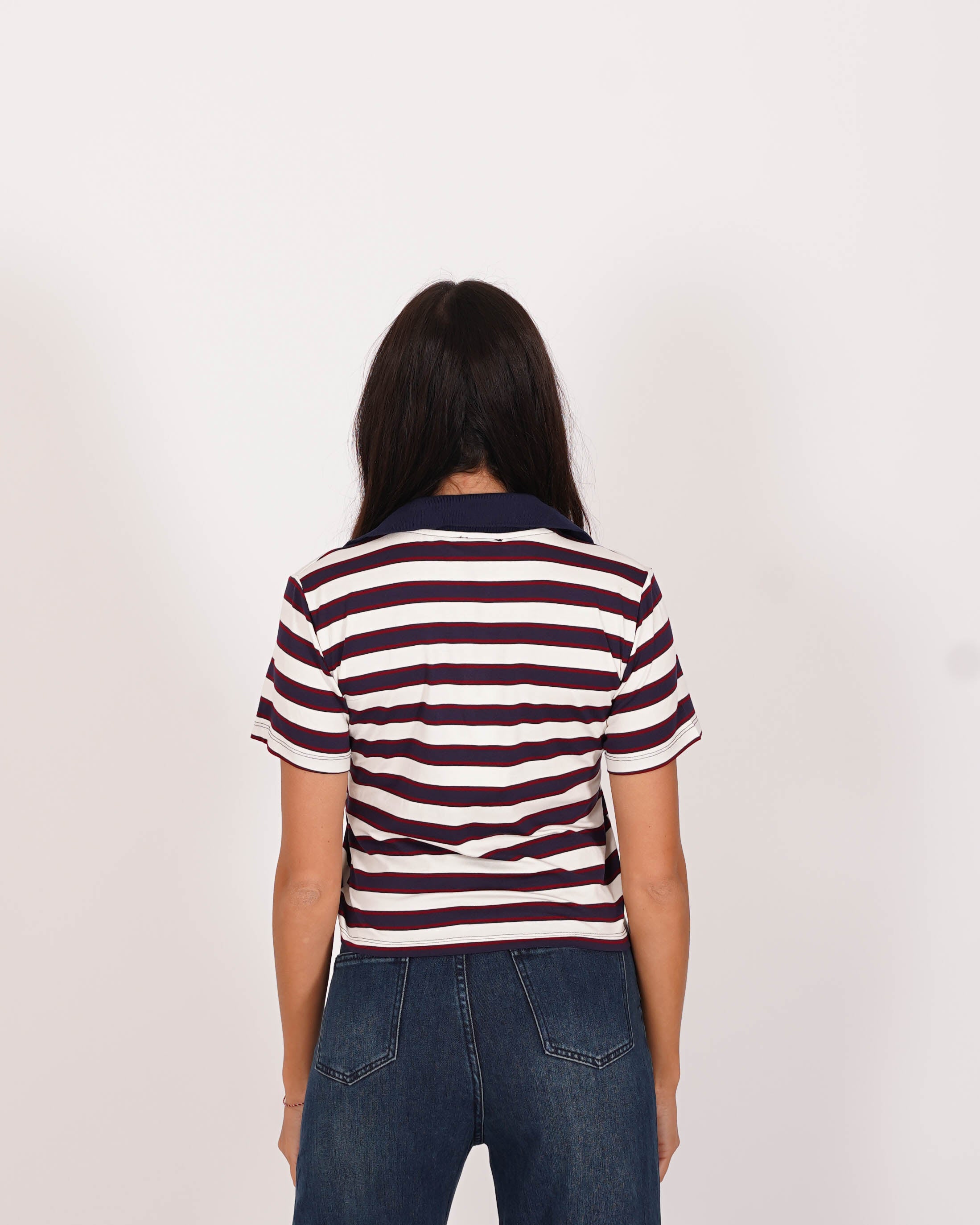 Polo rigata mezza manica slim fit con colletto in contrasto - Brunilde