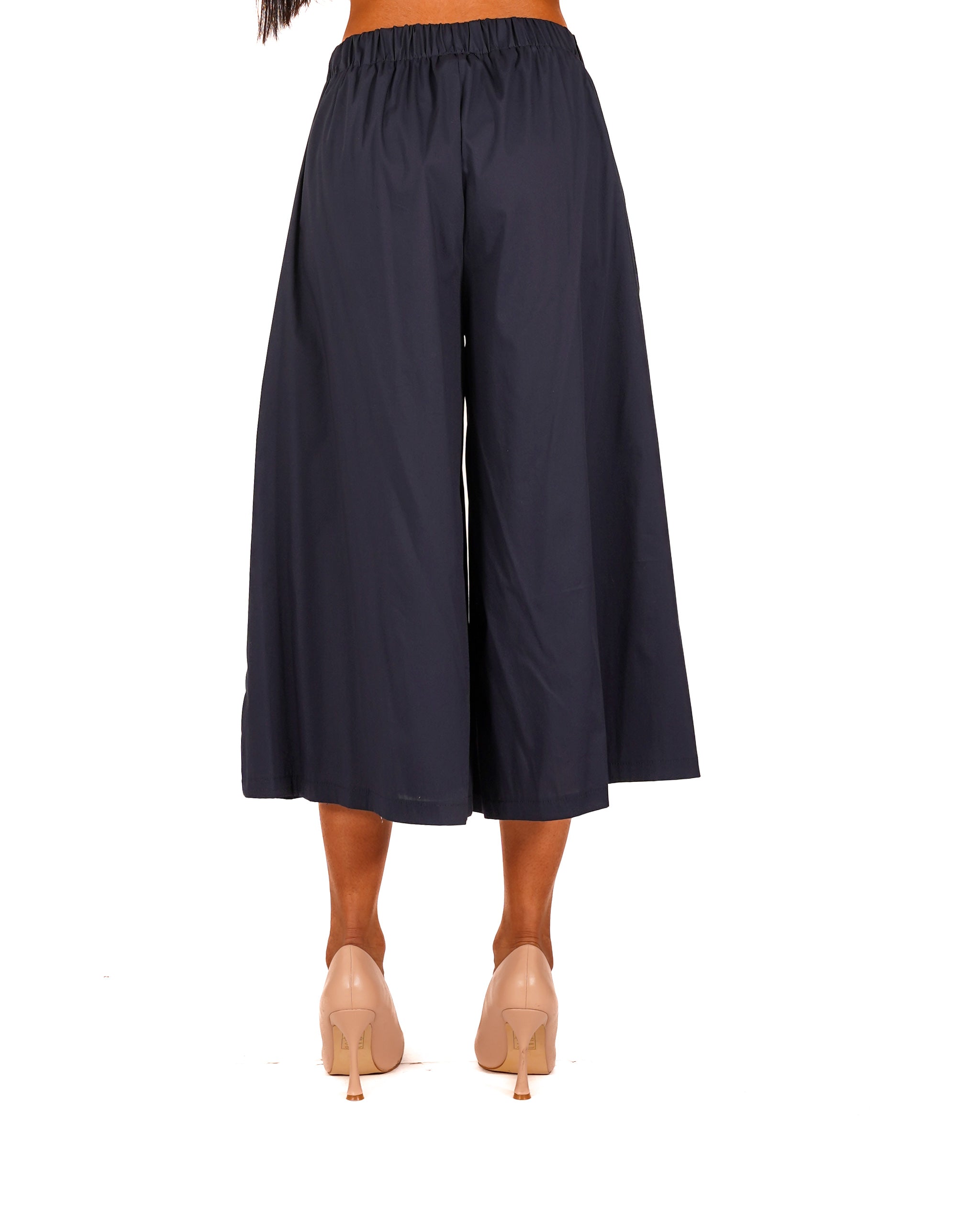 Pantaloni cropped in cotone con gamba larga - Prugna