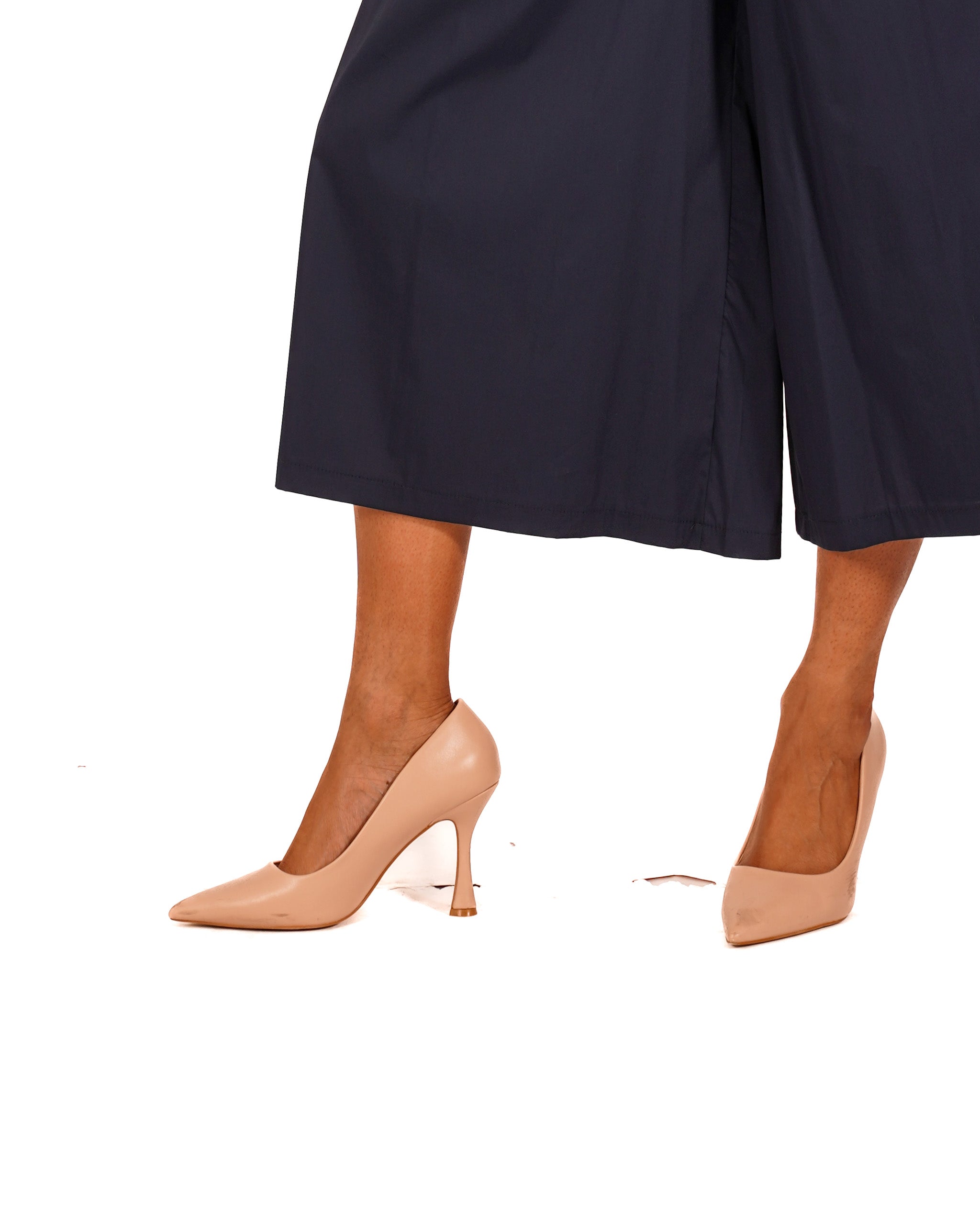 Pantaloni cropped in cotone con gamba larga - Prugna