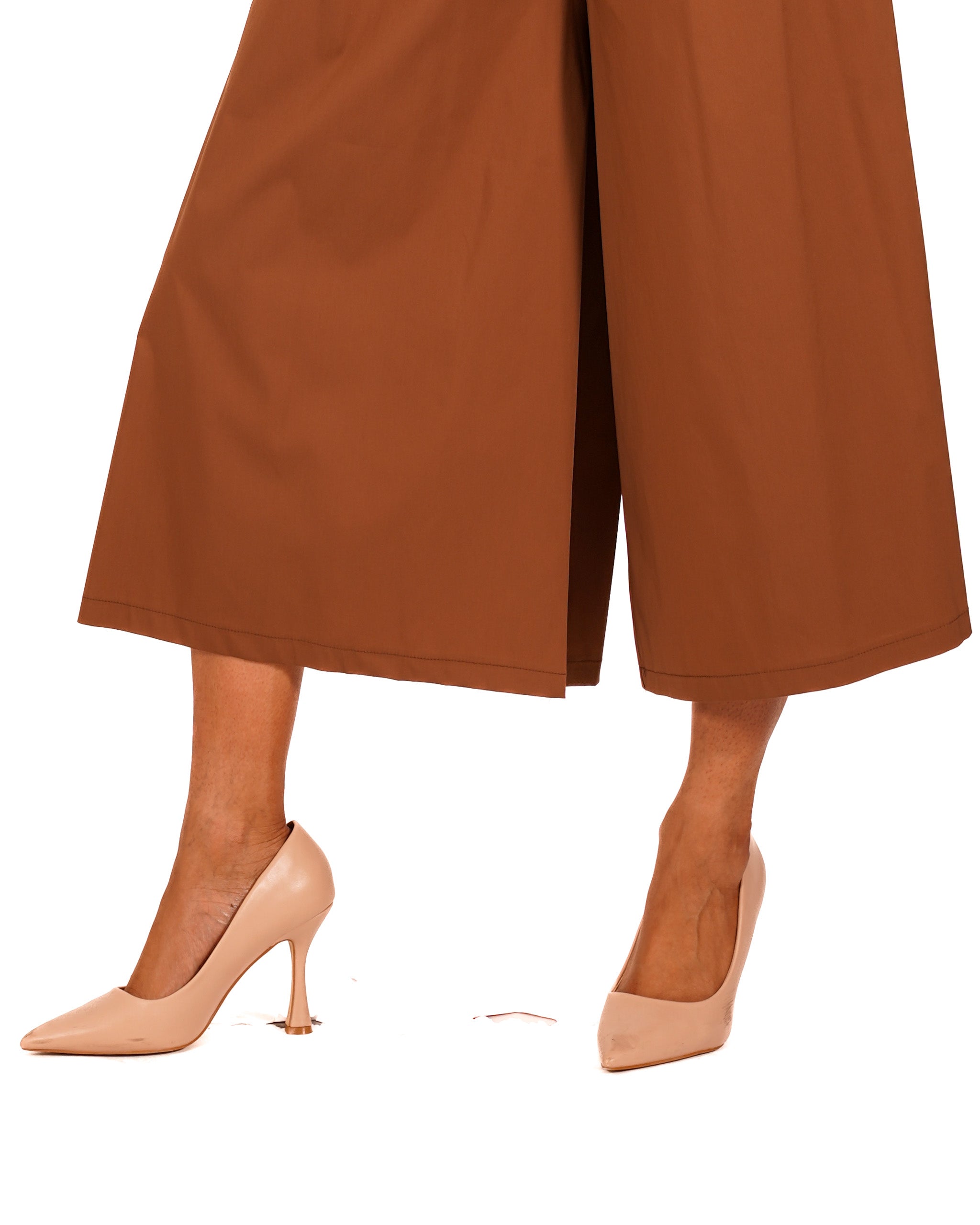 Pantaloni cropped in cotone con gamba larga - Prugna