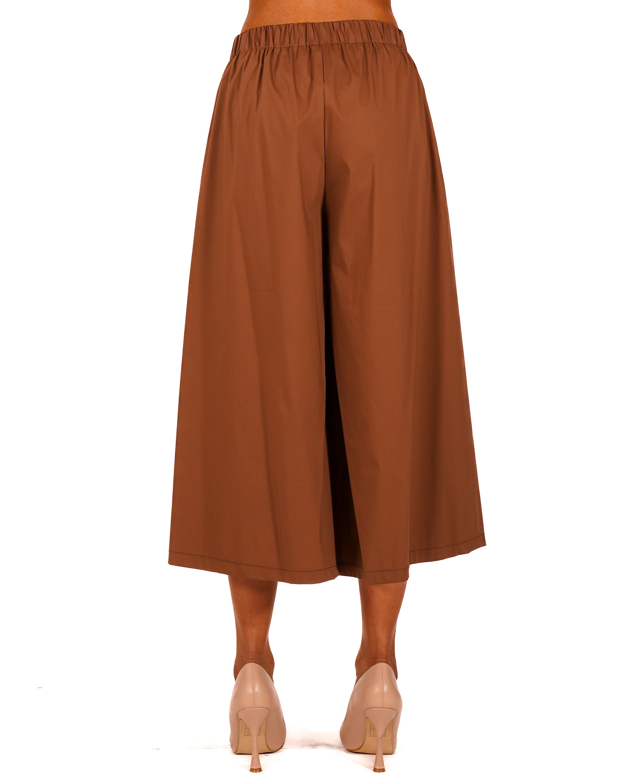 Pantaloni cropped in cotone con gamba larga - Prugna