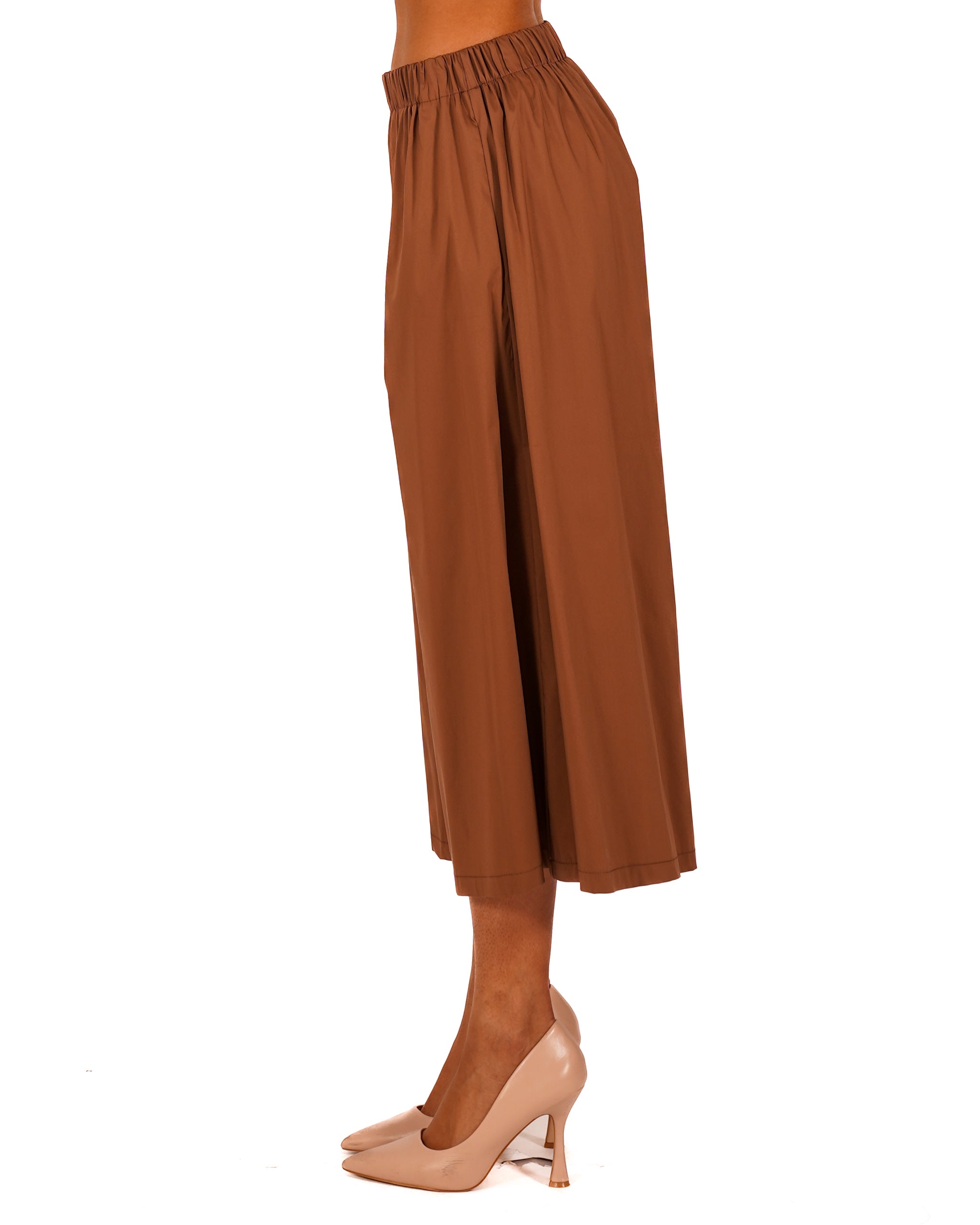 Pantaloni cropped in cotone con gamba larga - Prugna