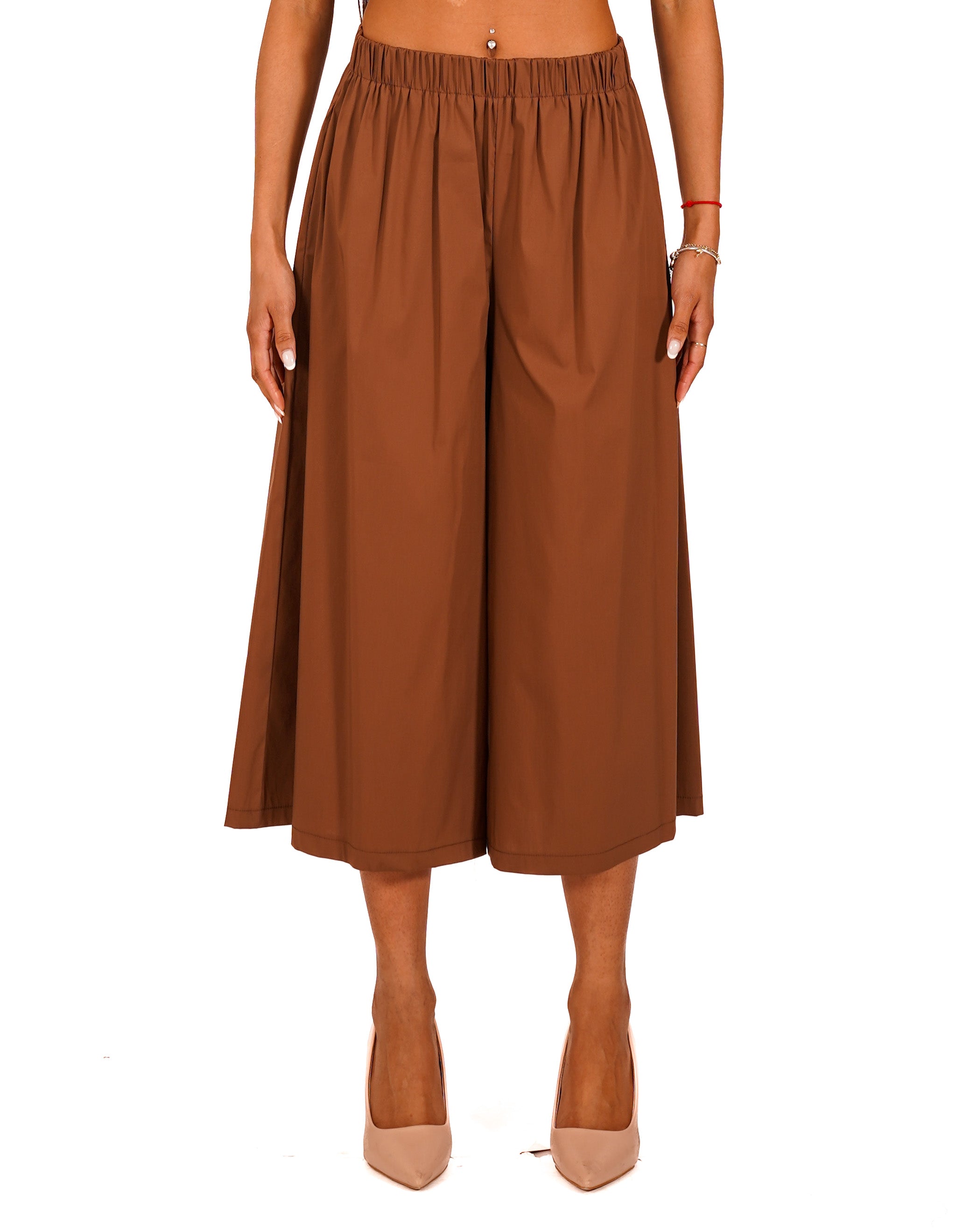 Pantaloni cropped in cotone con gamba larga - Prugna