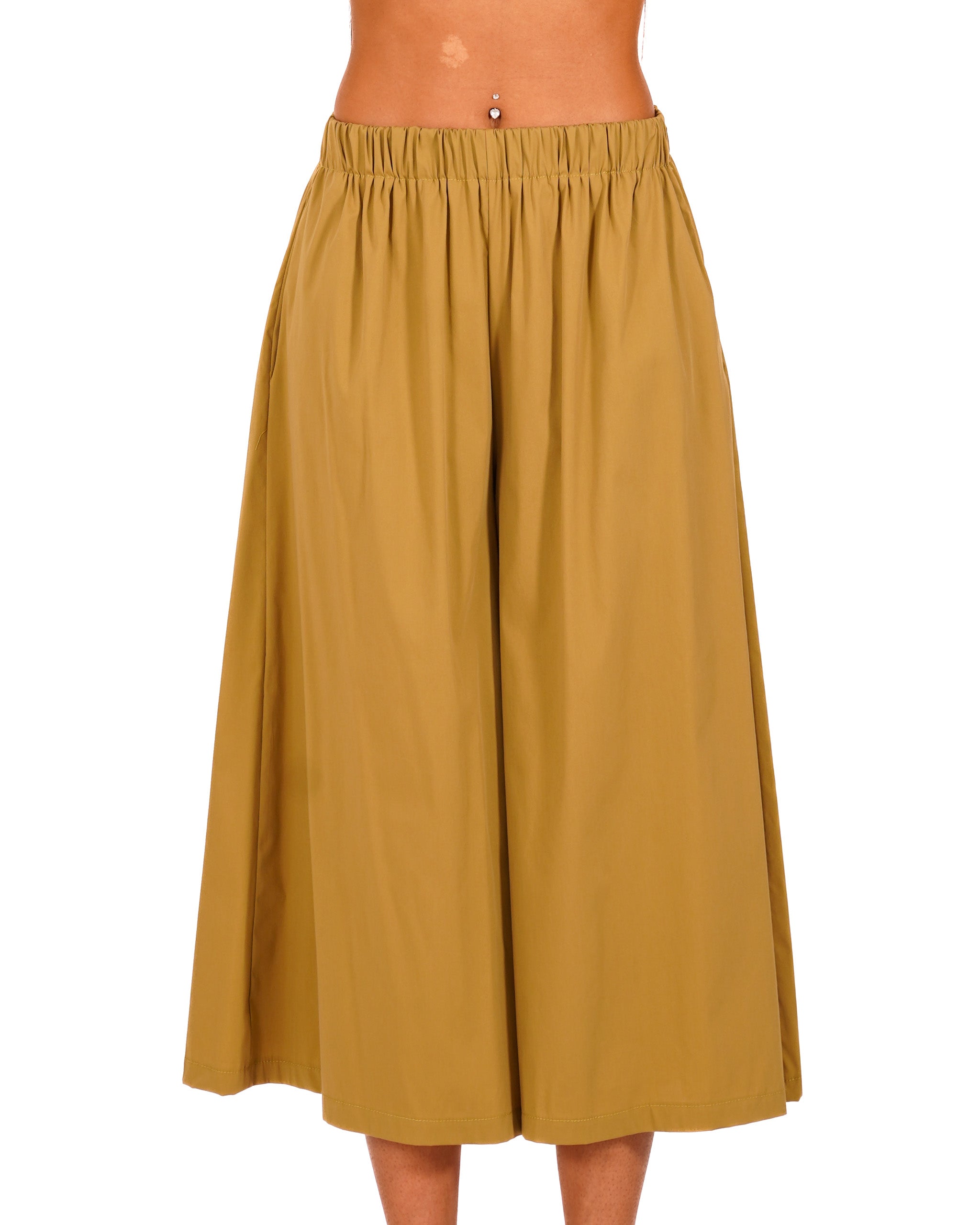 Pantaloni cropped in cotone con gamba larga - Prugna
