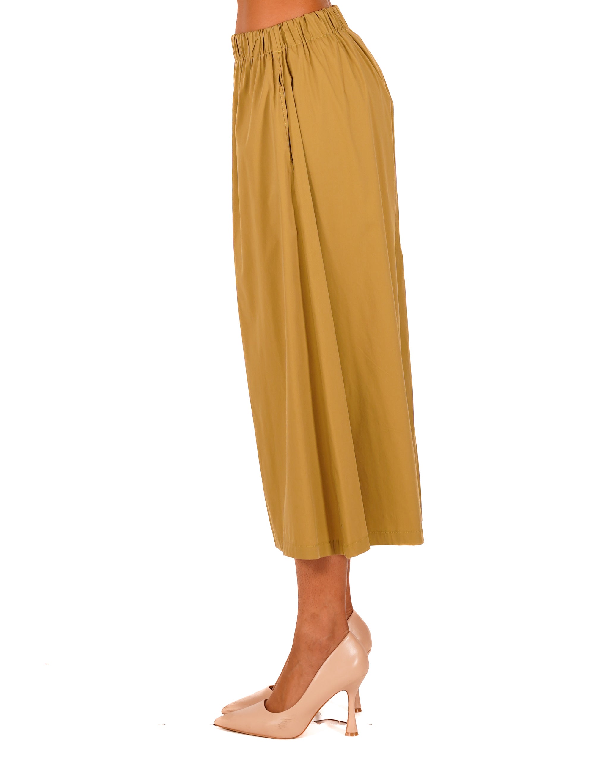Pantaloni cropped in cotone con gamba larga - Prugna