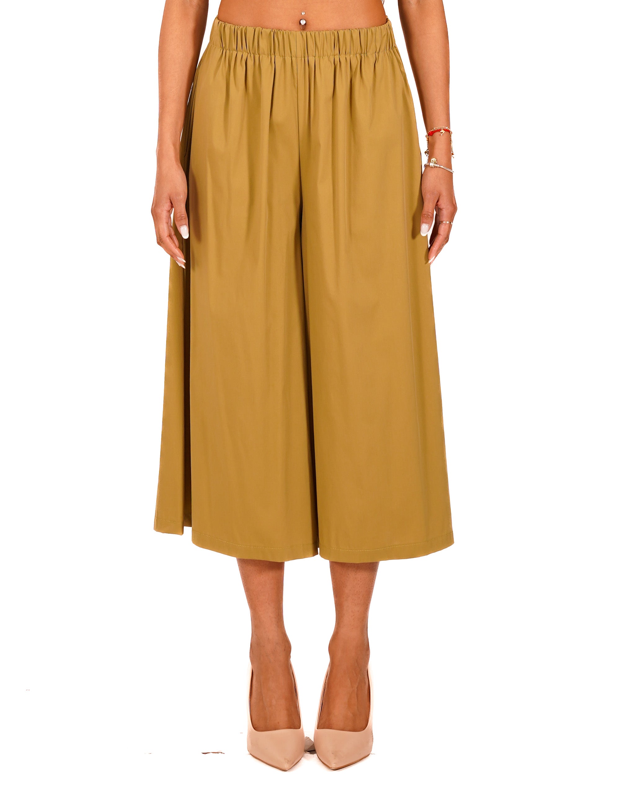 Pantaloni cropped in cotone con gamba larga - Prugna