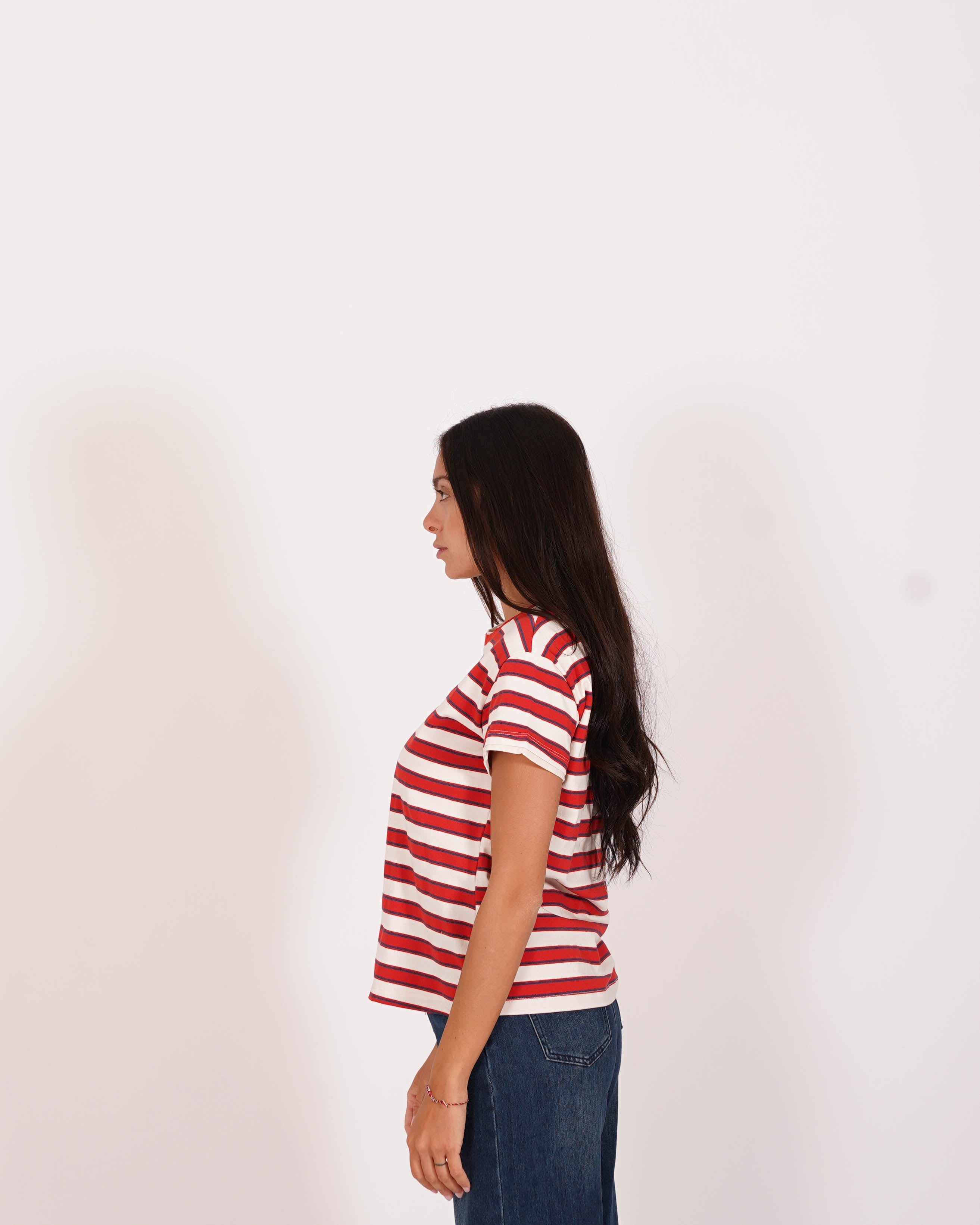 Shirt girocollo rigata mezza manica regular fit - Justine
