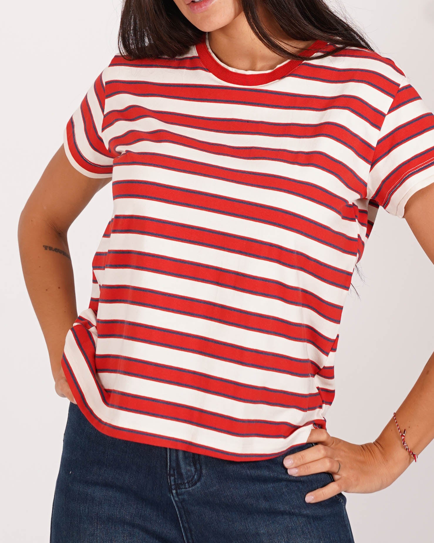 Shirt girocollo rigata mezza manica regular fit - Justine