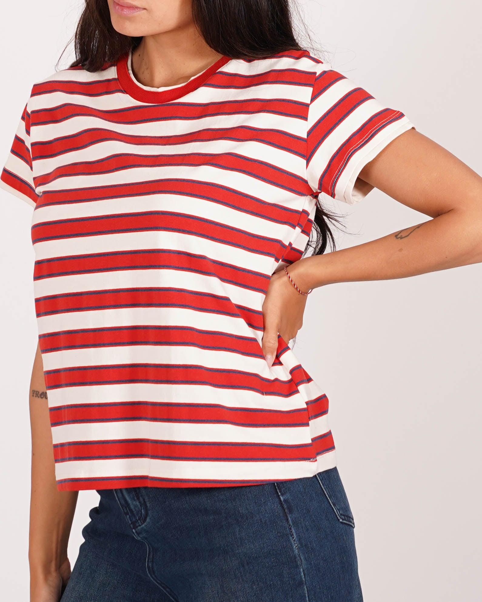 Shirt girocollo rigata mezza manica regular fit - Justine