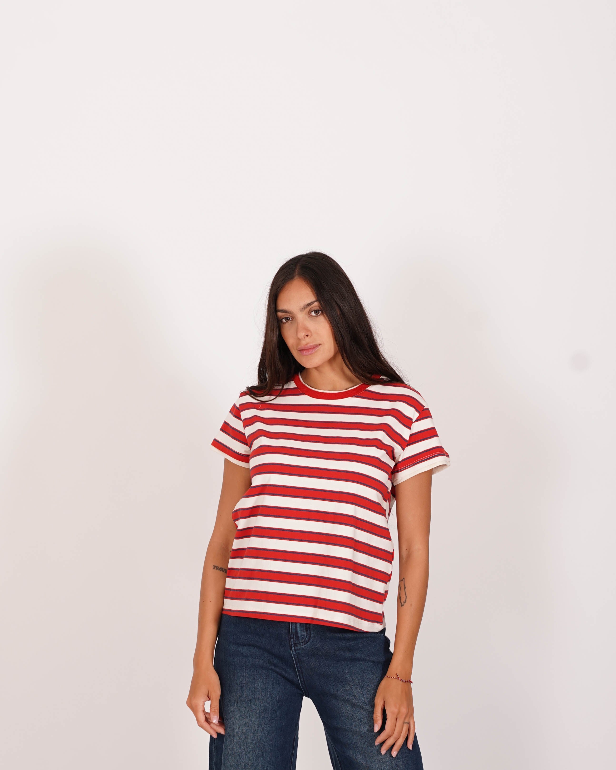 Shirt girocollo rigata mezza manica regular fit - Justine