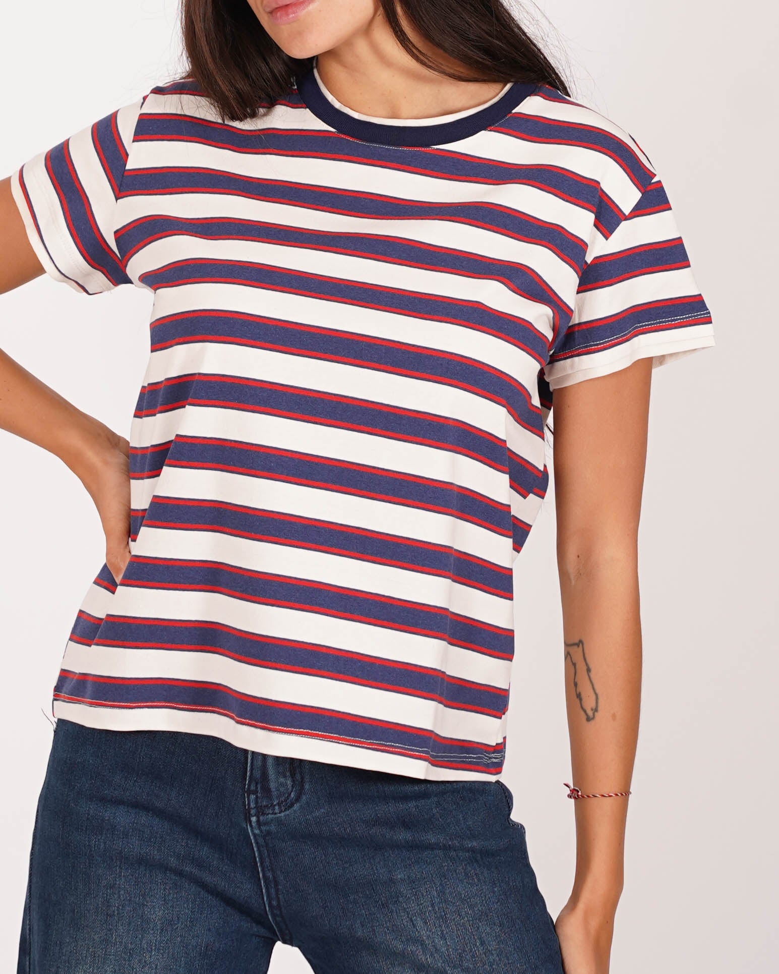Shirt girocollo rigata mezza manica regular fit - Justine