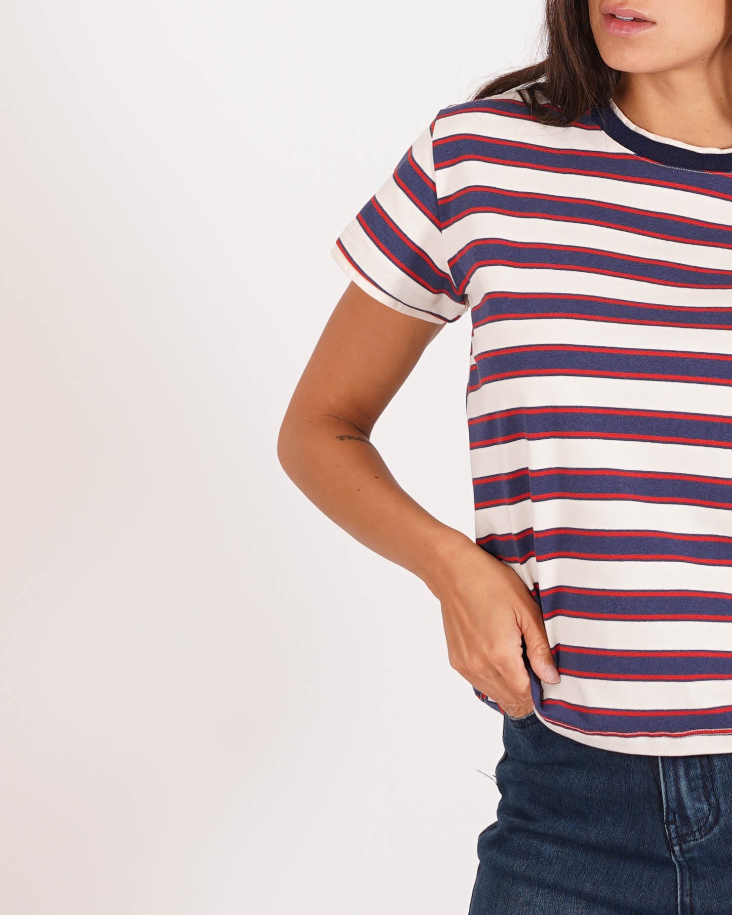 Shirt girocollo rigata mezza manica regular fit - Justine
