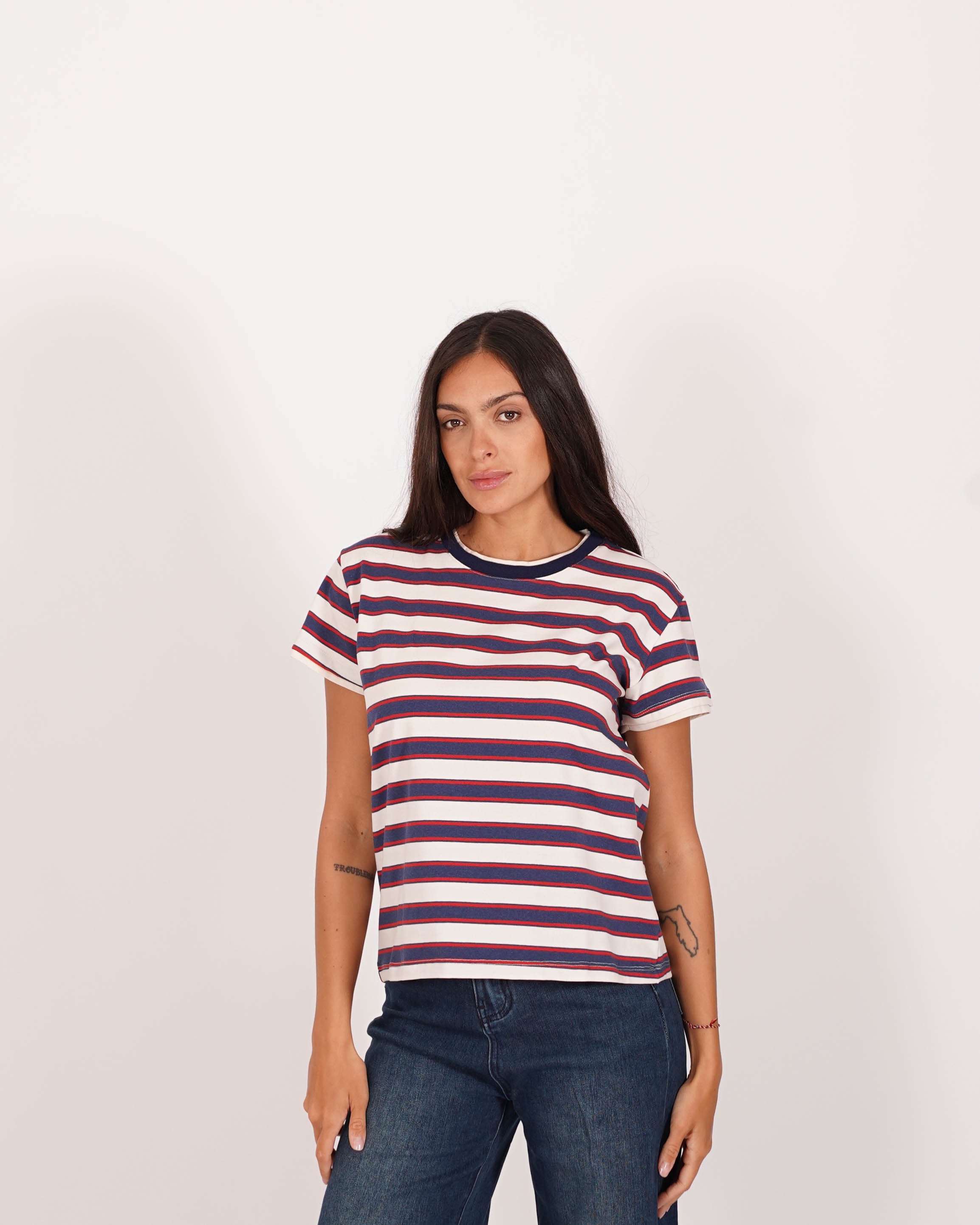 Shirt girocollo rigata mezza manica regular fit - Justine
