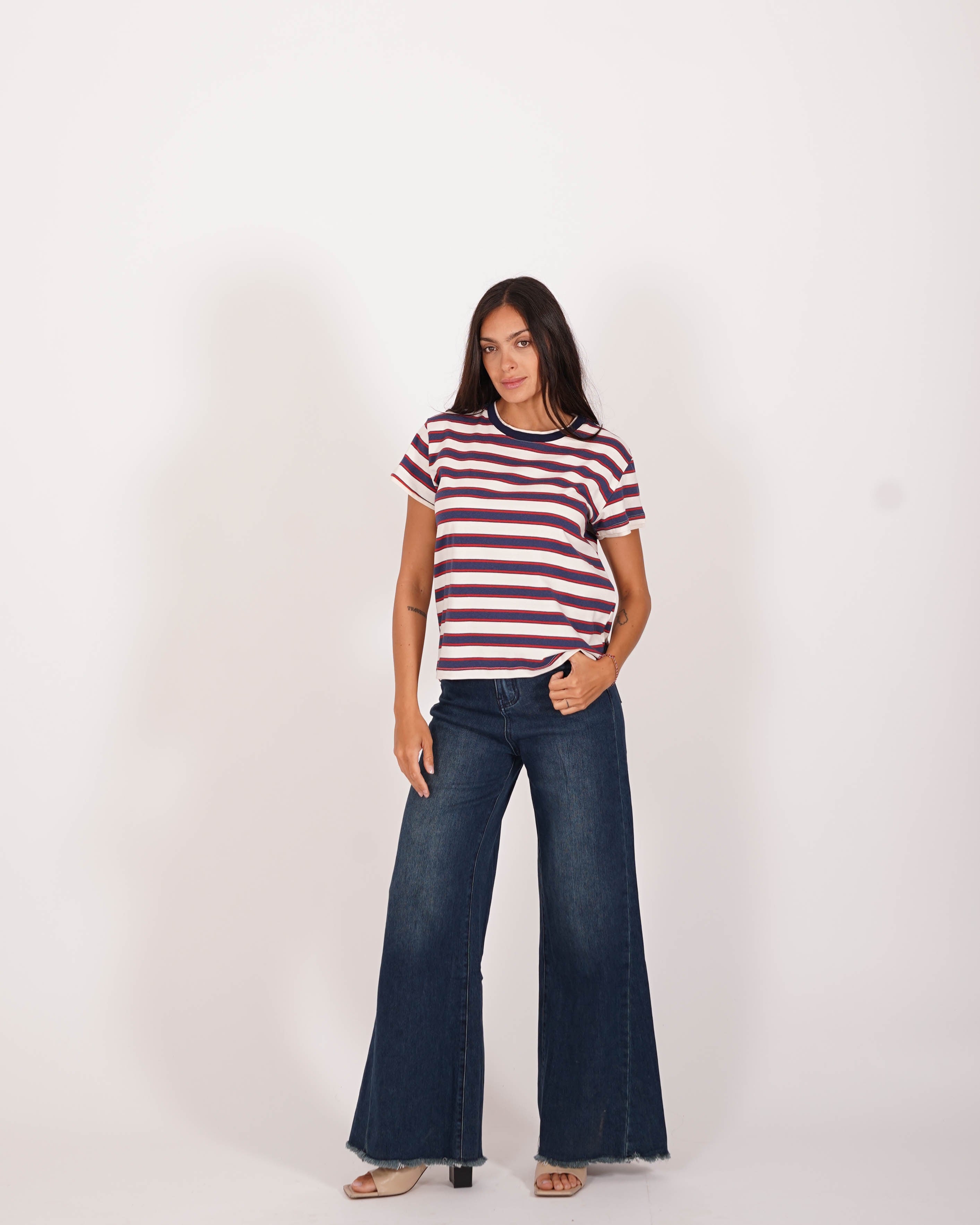 Shirt girocollo rigata mezza manica regular fit - Justine