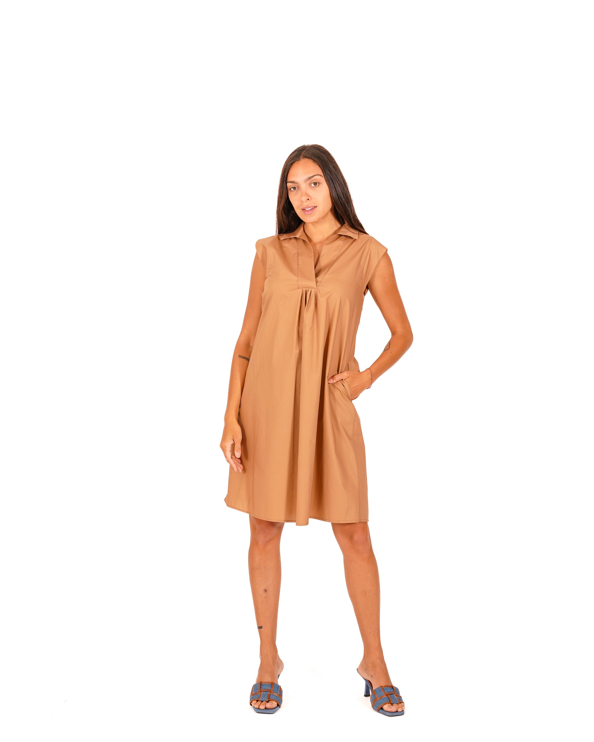 Abito con colletto e tasche in mano cotone - Magda