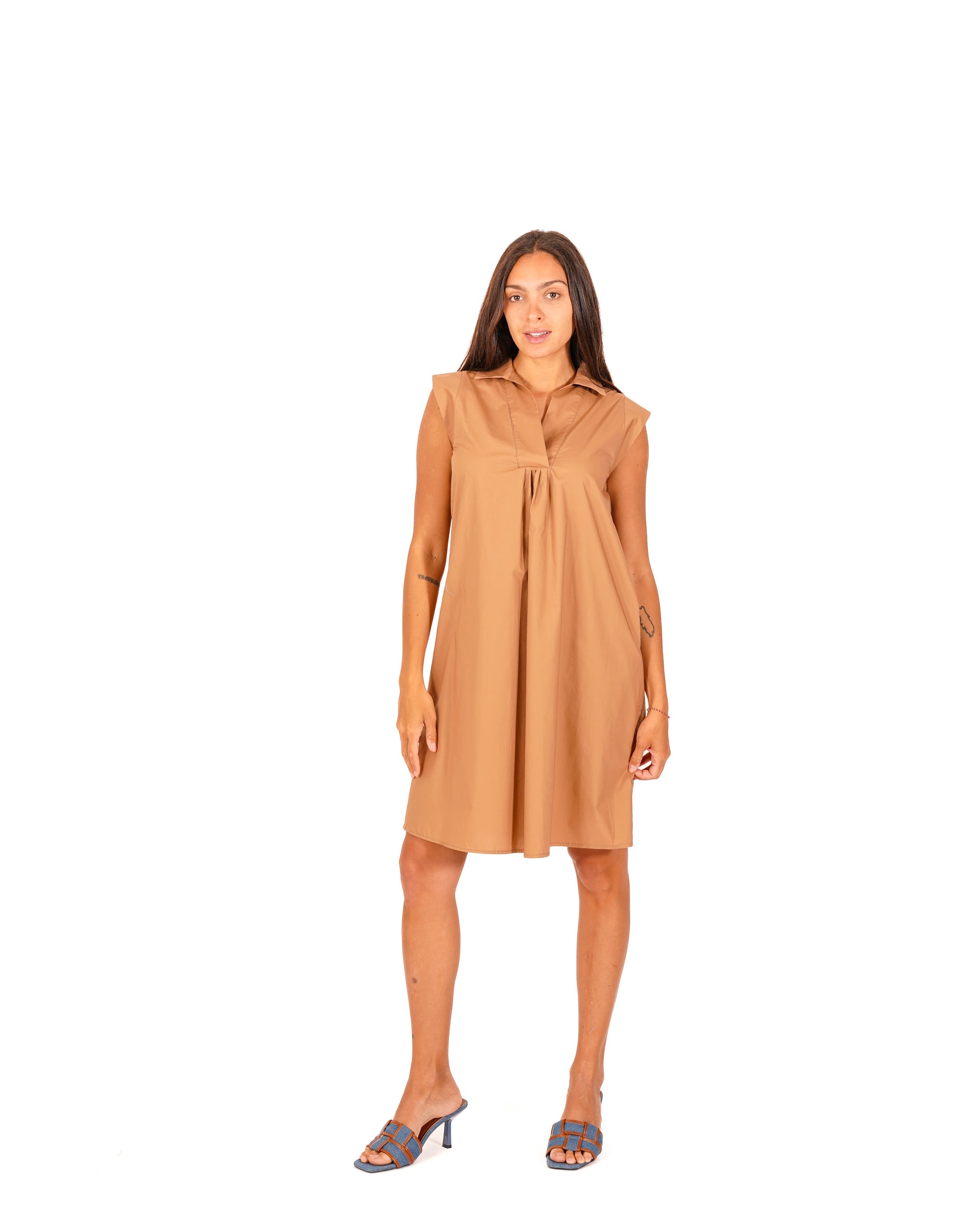 Abito con colletto e tasche in mano cotone - Magda