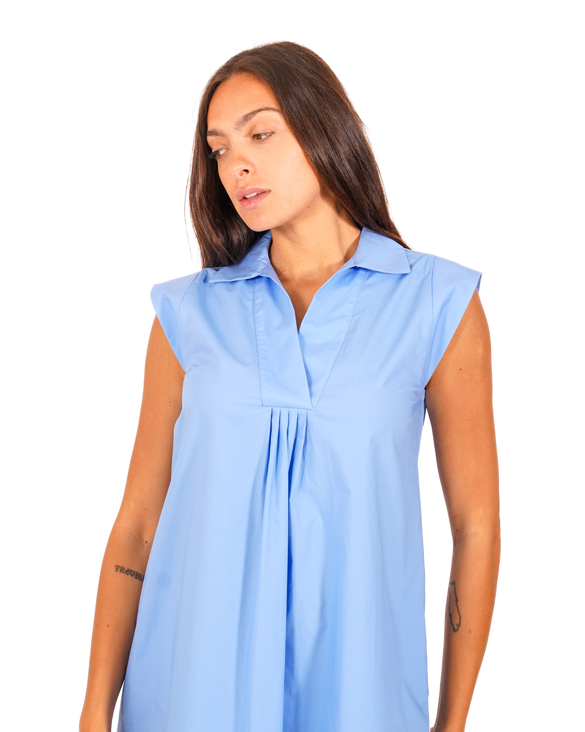 Abito con colletto e tasche in mano cotone - Magda