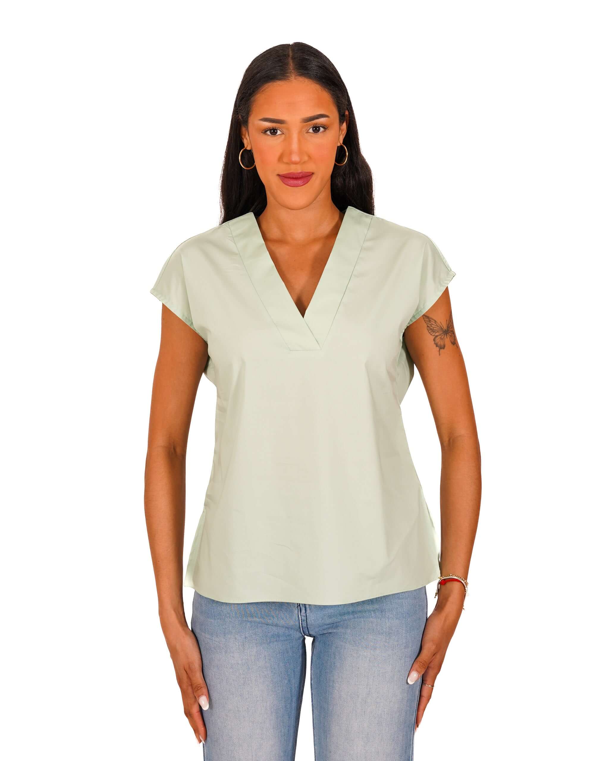 Blusa scollo a v in cotone - Samira