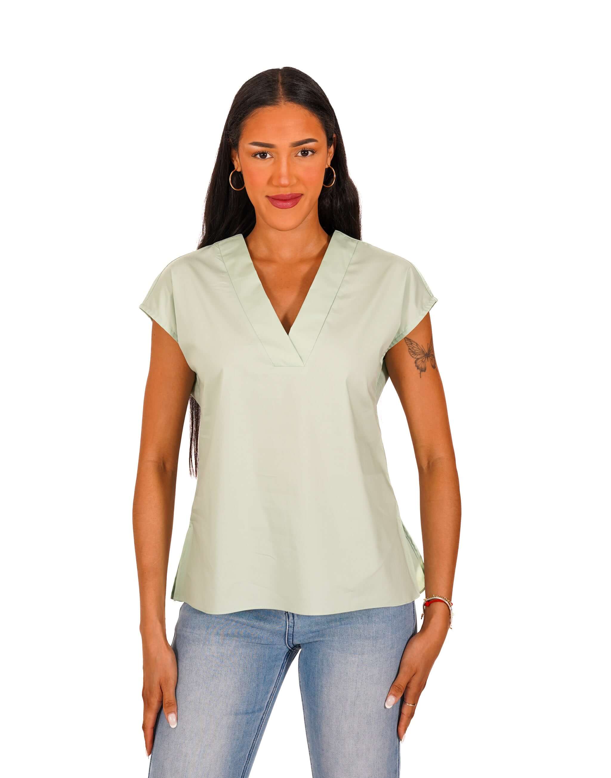 Blusa scollo a v in cotone - Samira