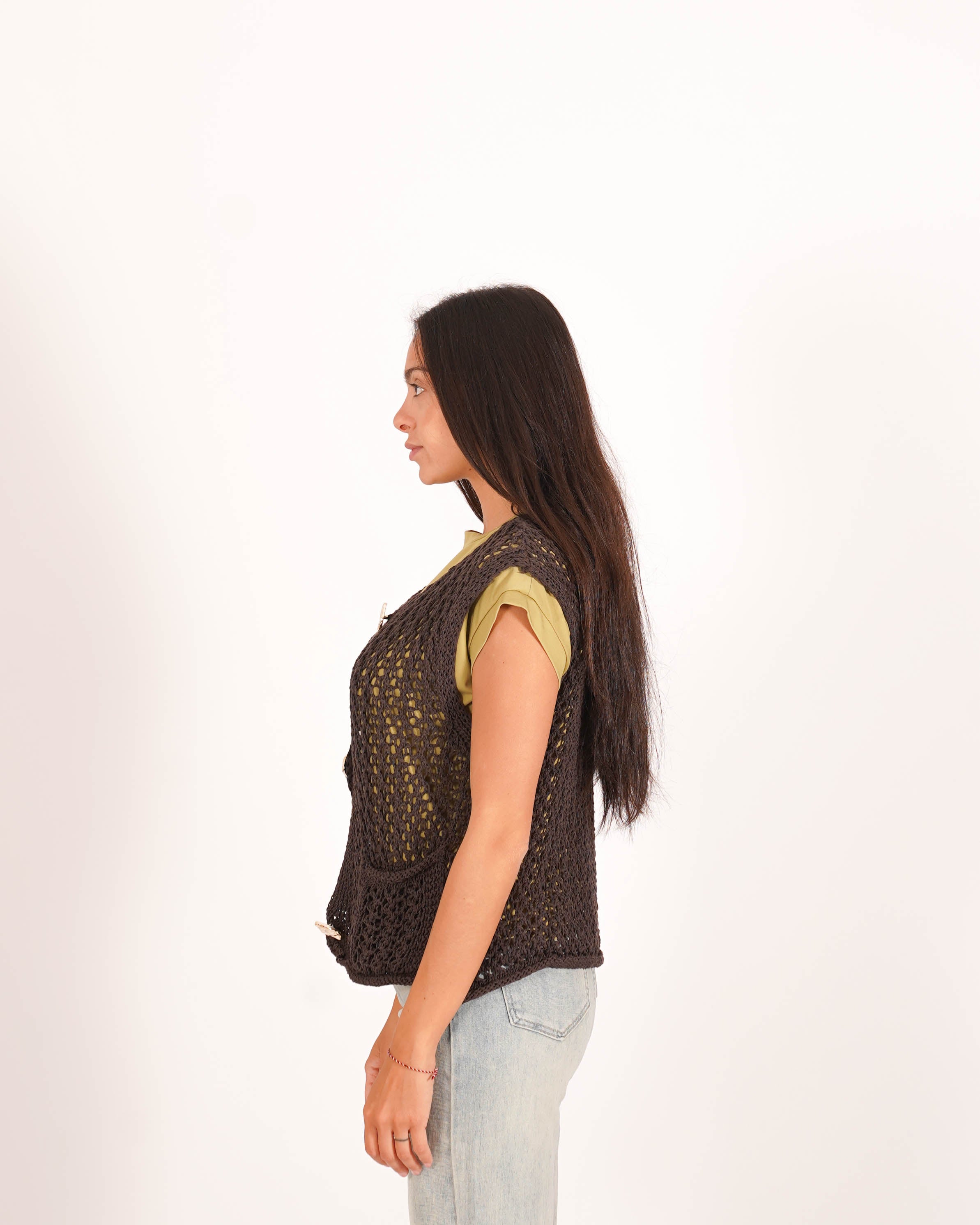 Gilet smanicato con bottoni in oro e tasche frontali - Provvidenza