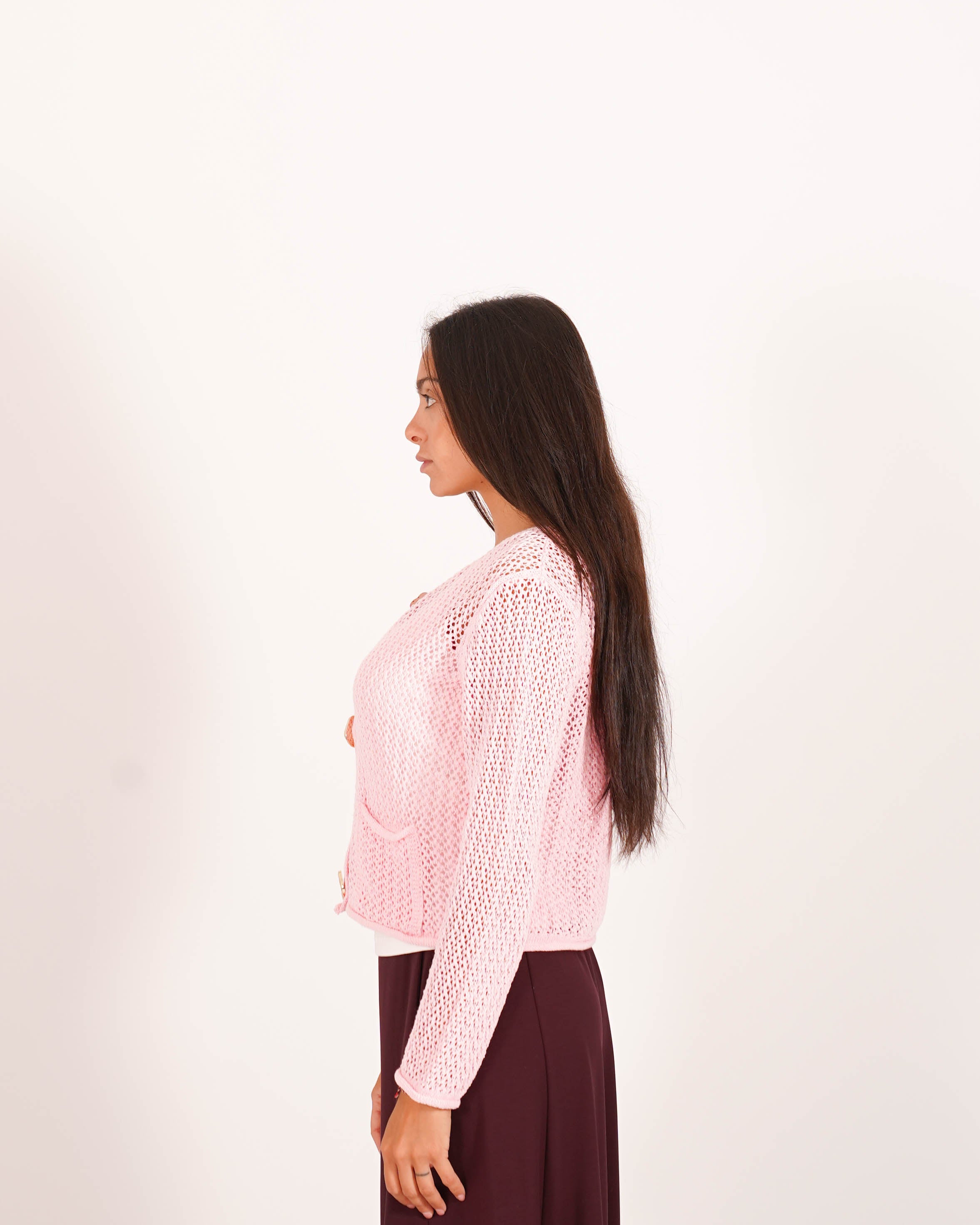 Cardigan in filo di cotone con bottoni oro e tasche frontali - Canarino