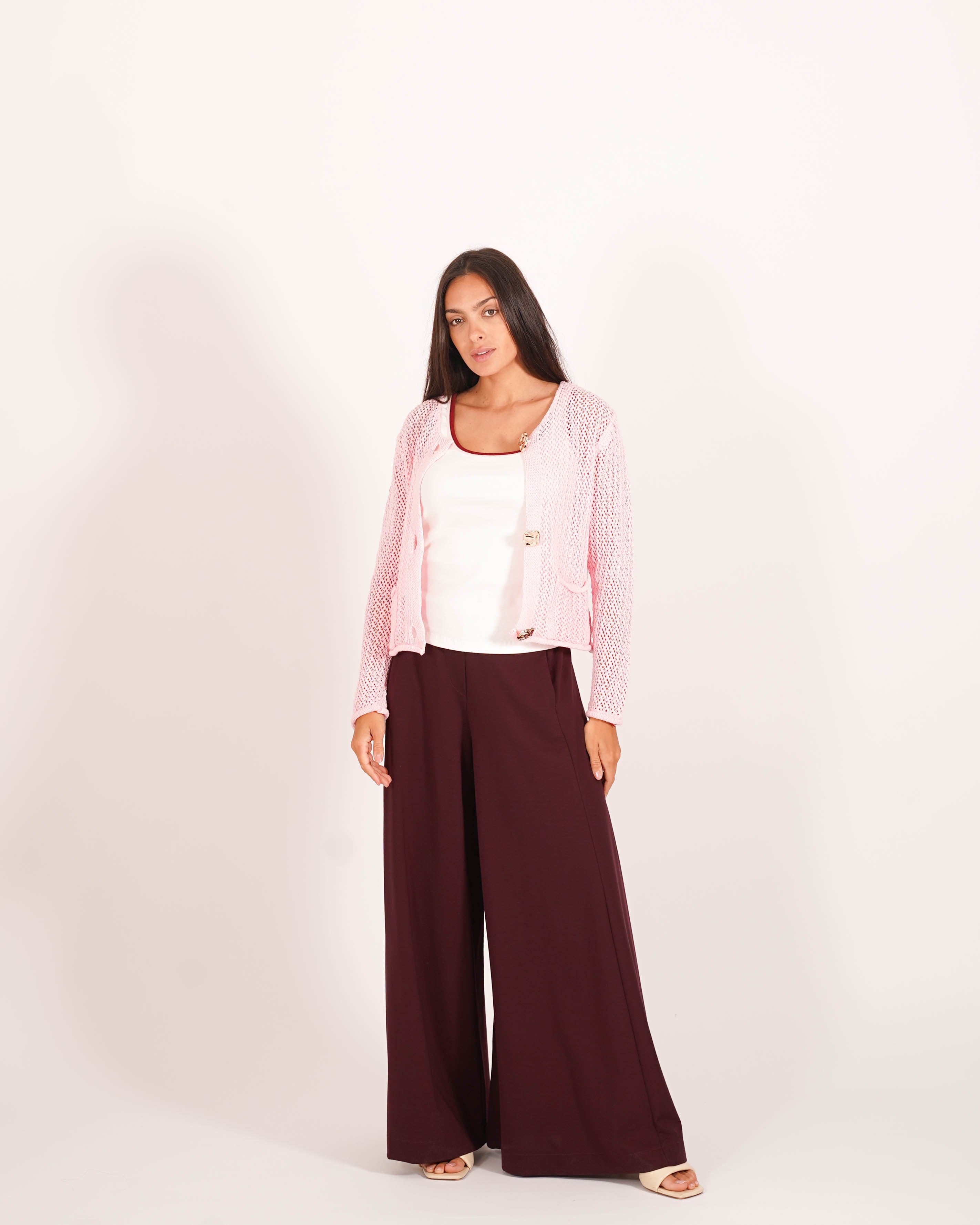 Cardigan in filo di cotone con bottoni oro e tasche frontali - Canarino